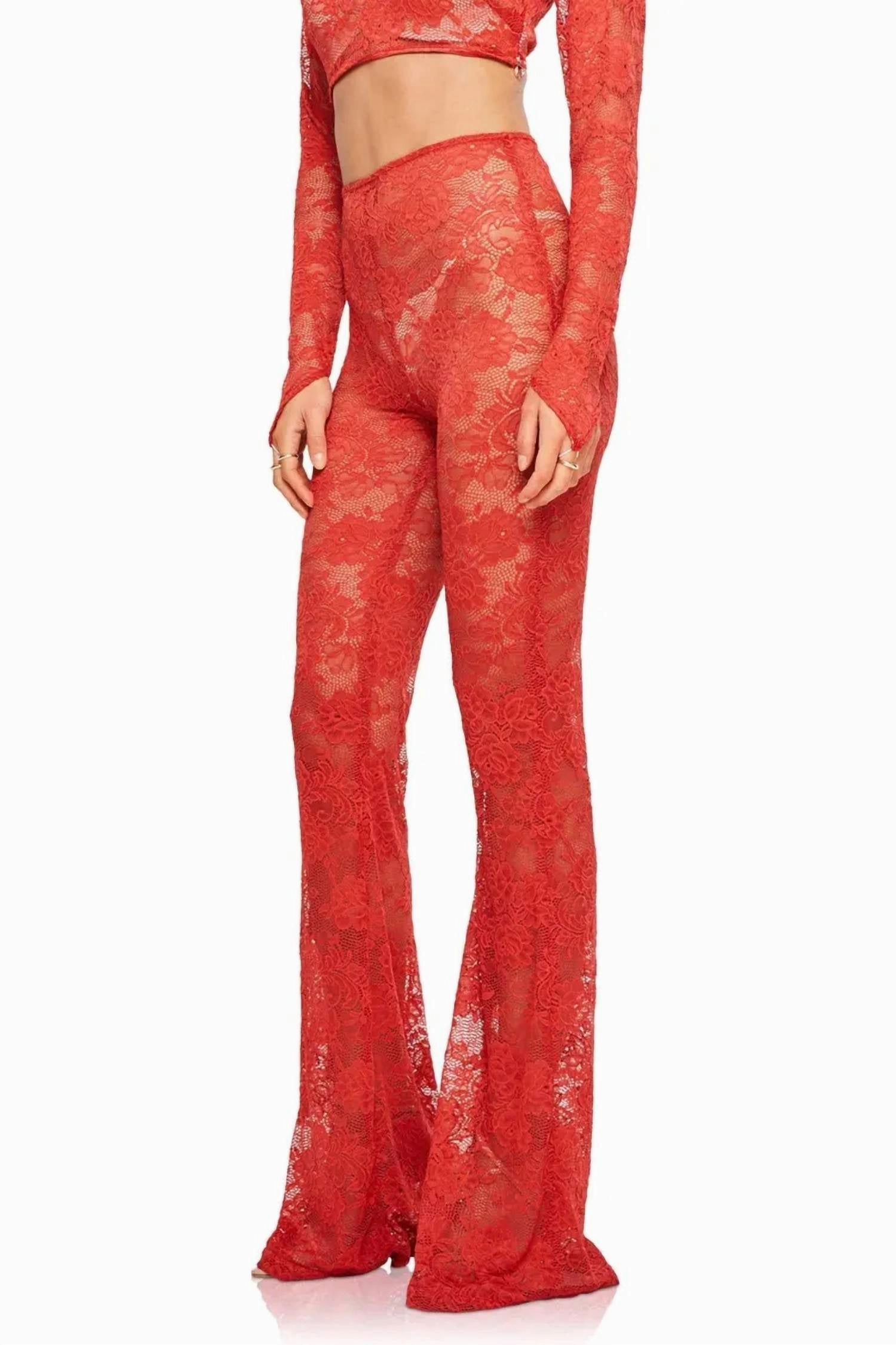 Heaven Lace Set Crop Top And Pants In Red