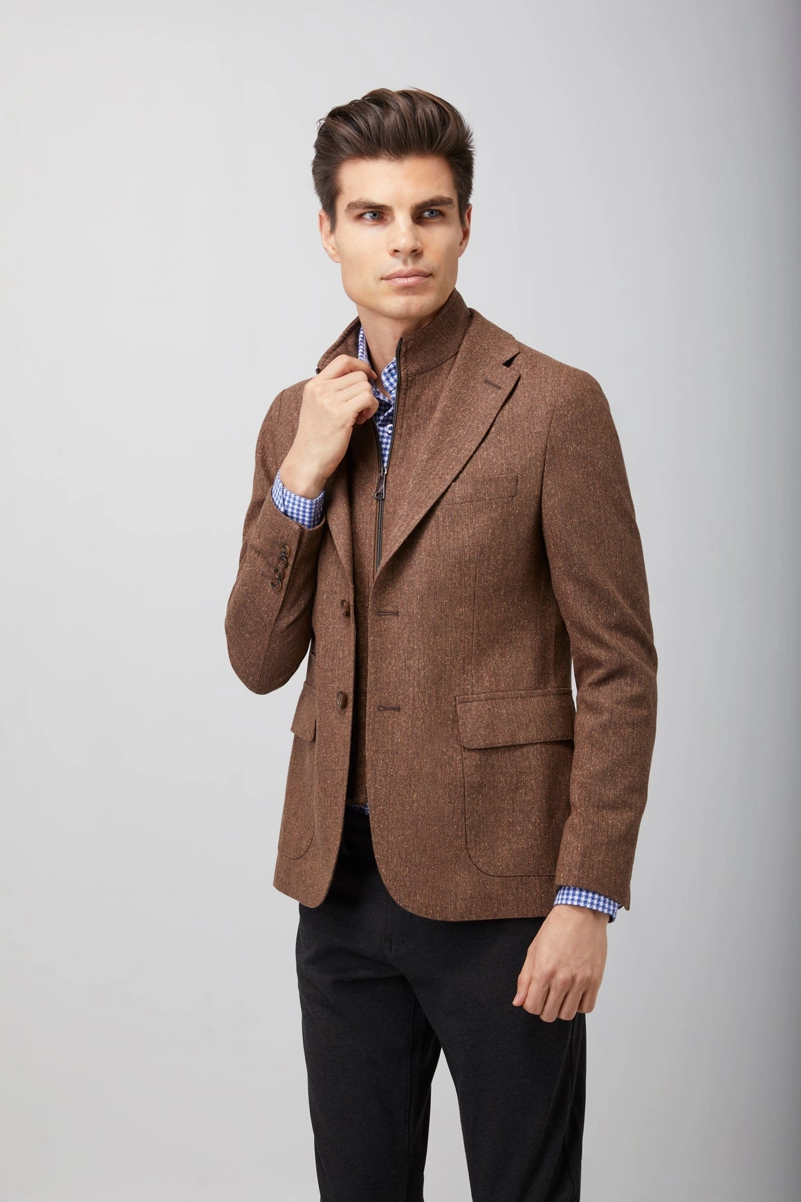 Herringbone Speckled Zip Up Sportcoat