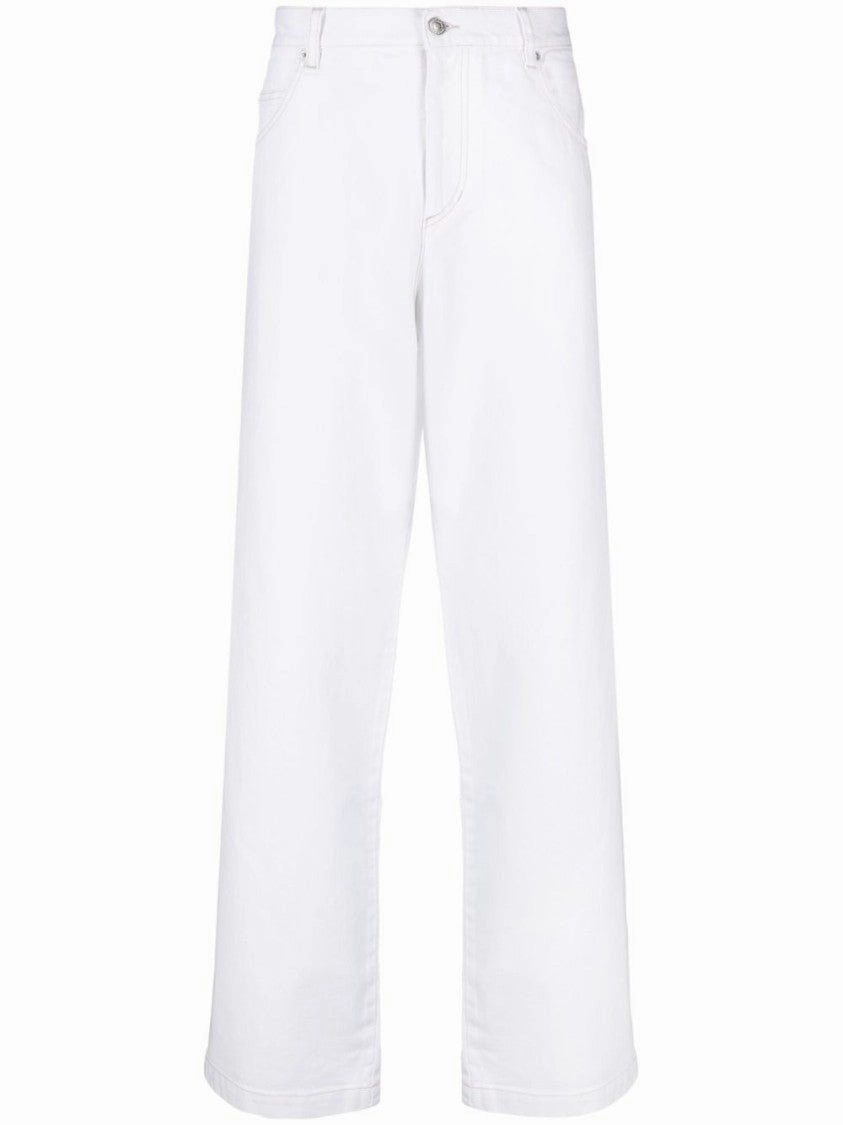 High-Waisted White Denim Jeans With Logo-Engraved Hardware