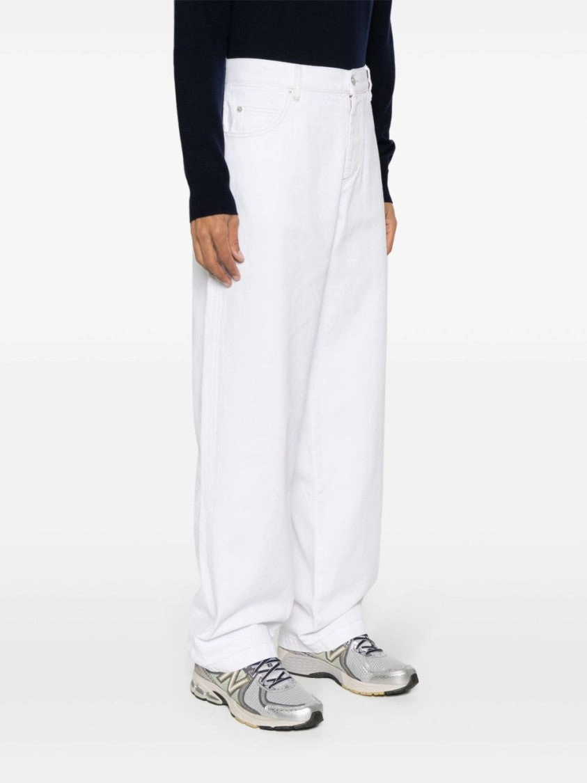 High-Waisted White Denim Jeans With Logo-Engraved Hardware