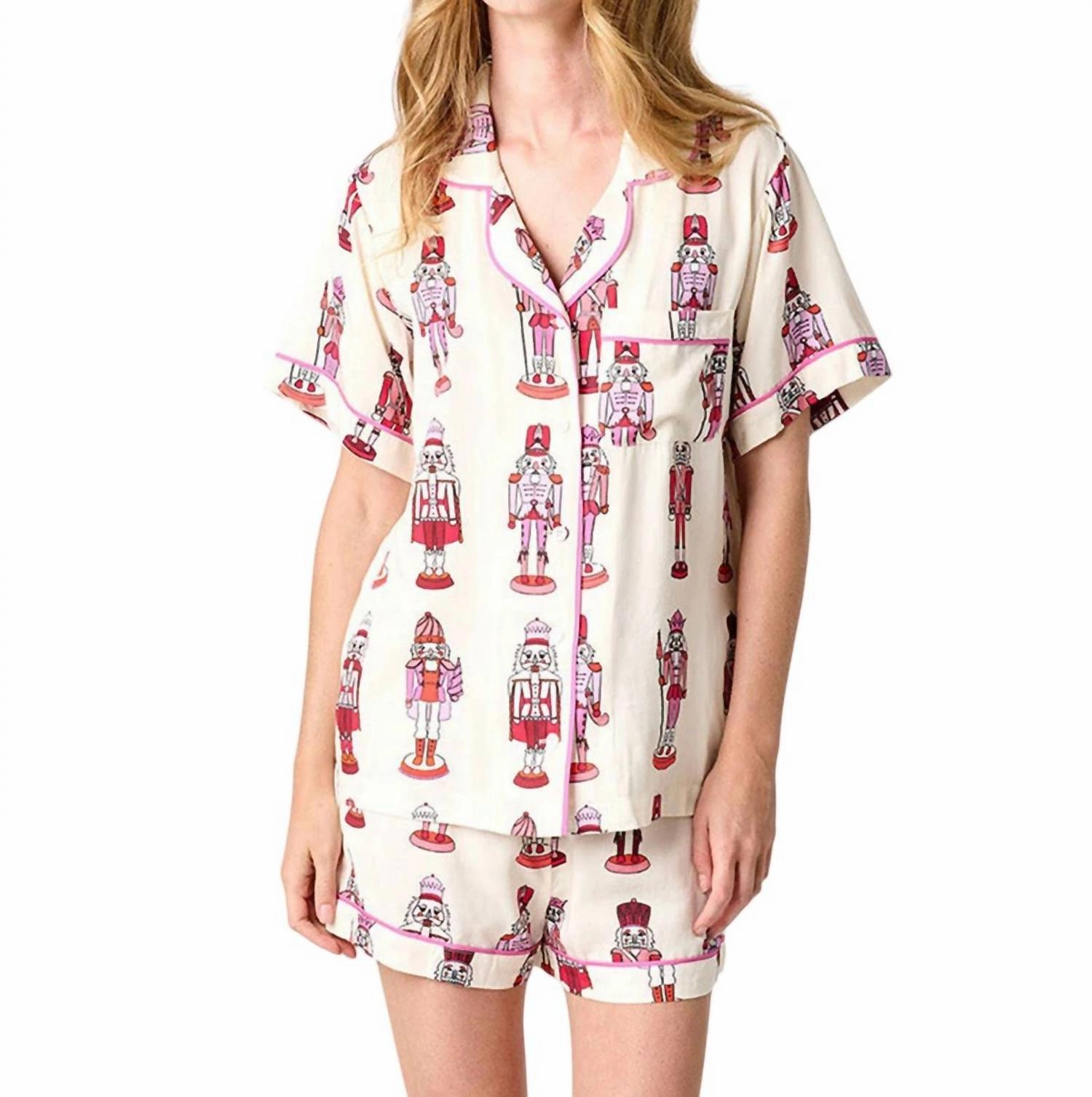 Holiday March Pajama Shorts Set In Pink
