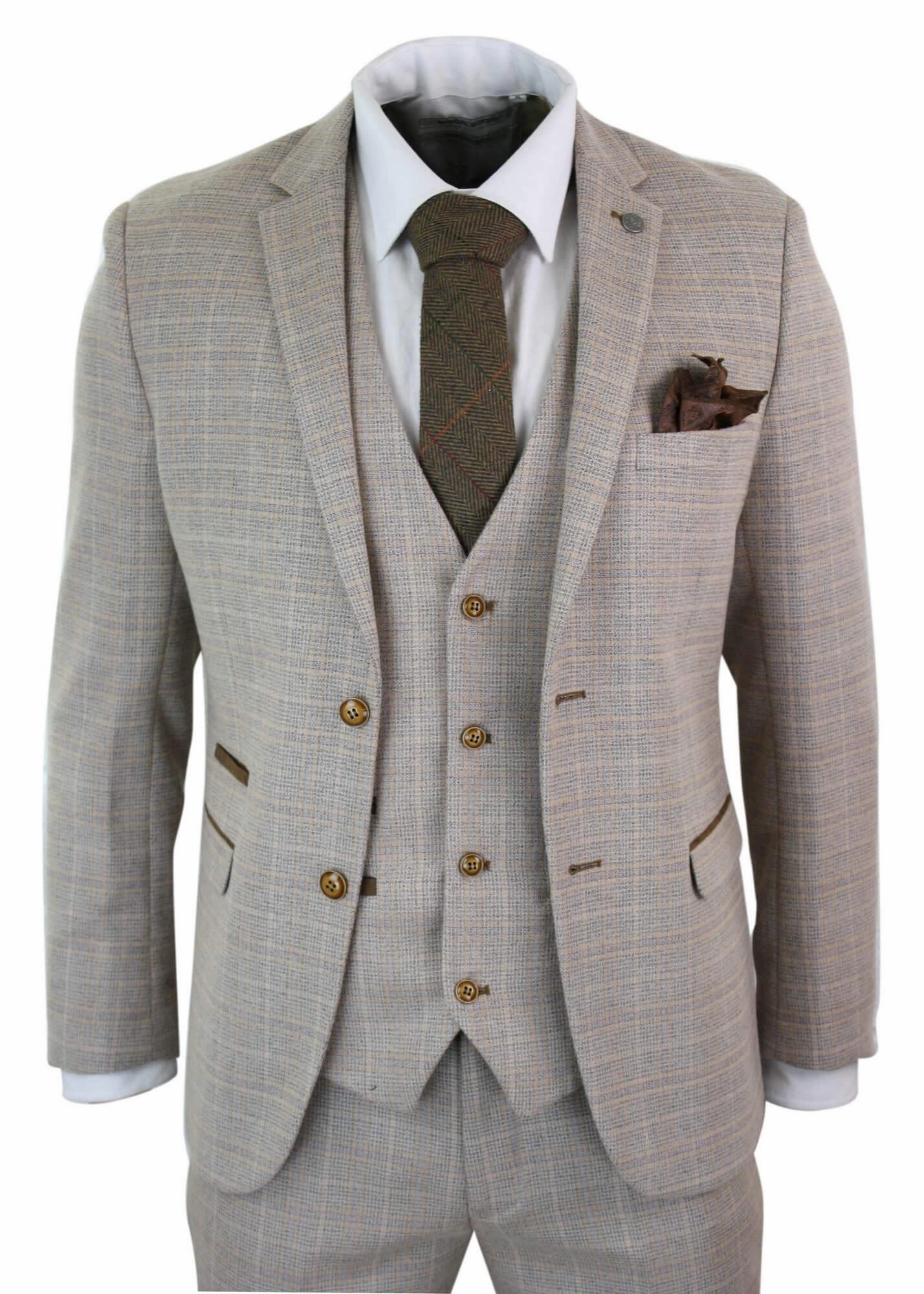 Holland Check Tweed Beige 3 Piece Suit