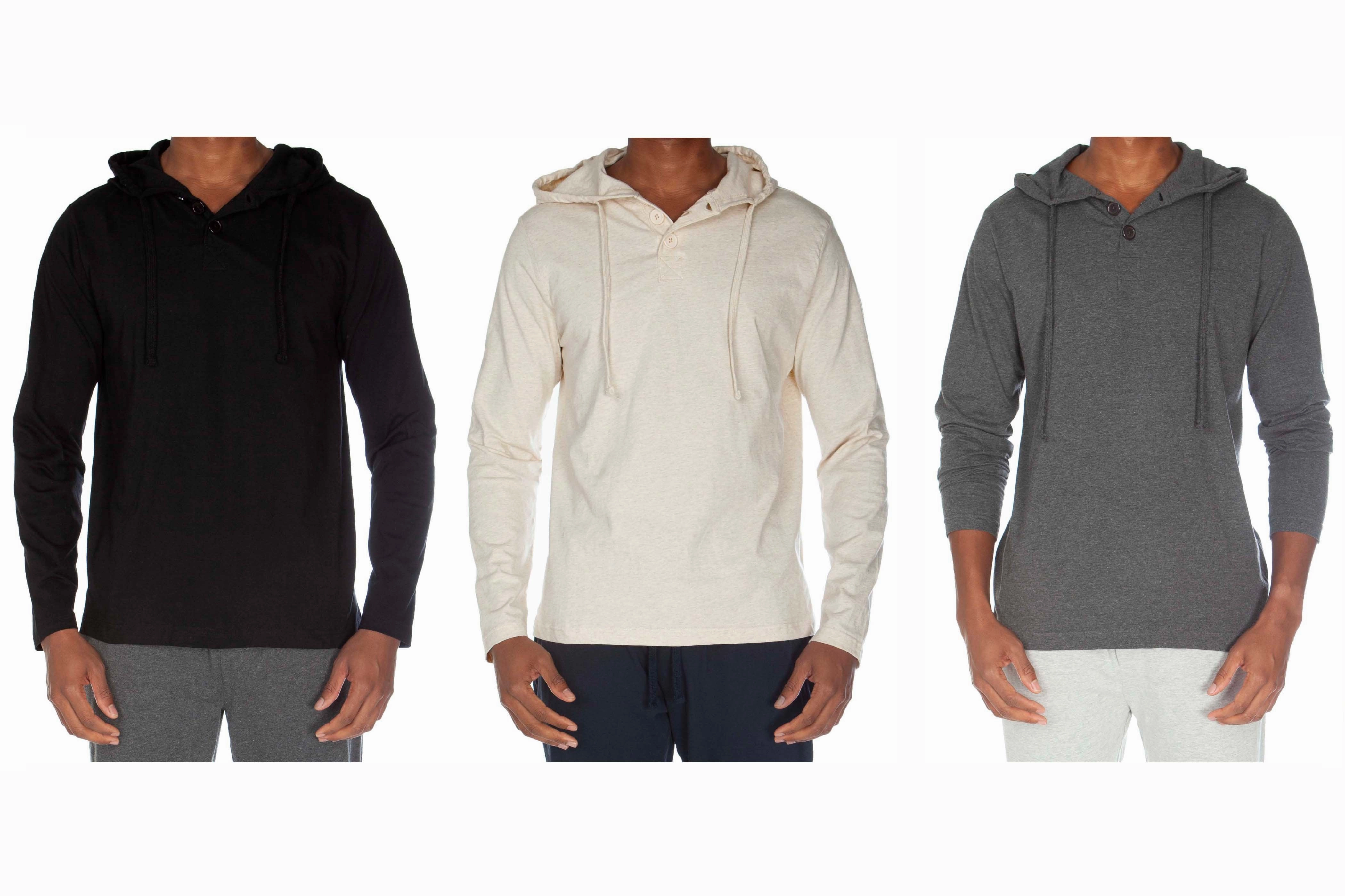 Hooded Henley Non Ribbed With Buttons Value Pack
