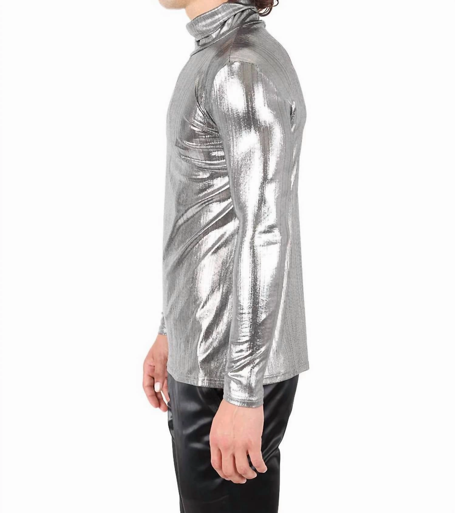 Hotter Than Hell Metallic Turtleneck Sweater In Silver