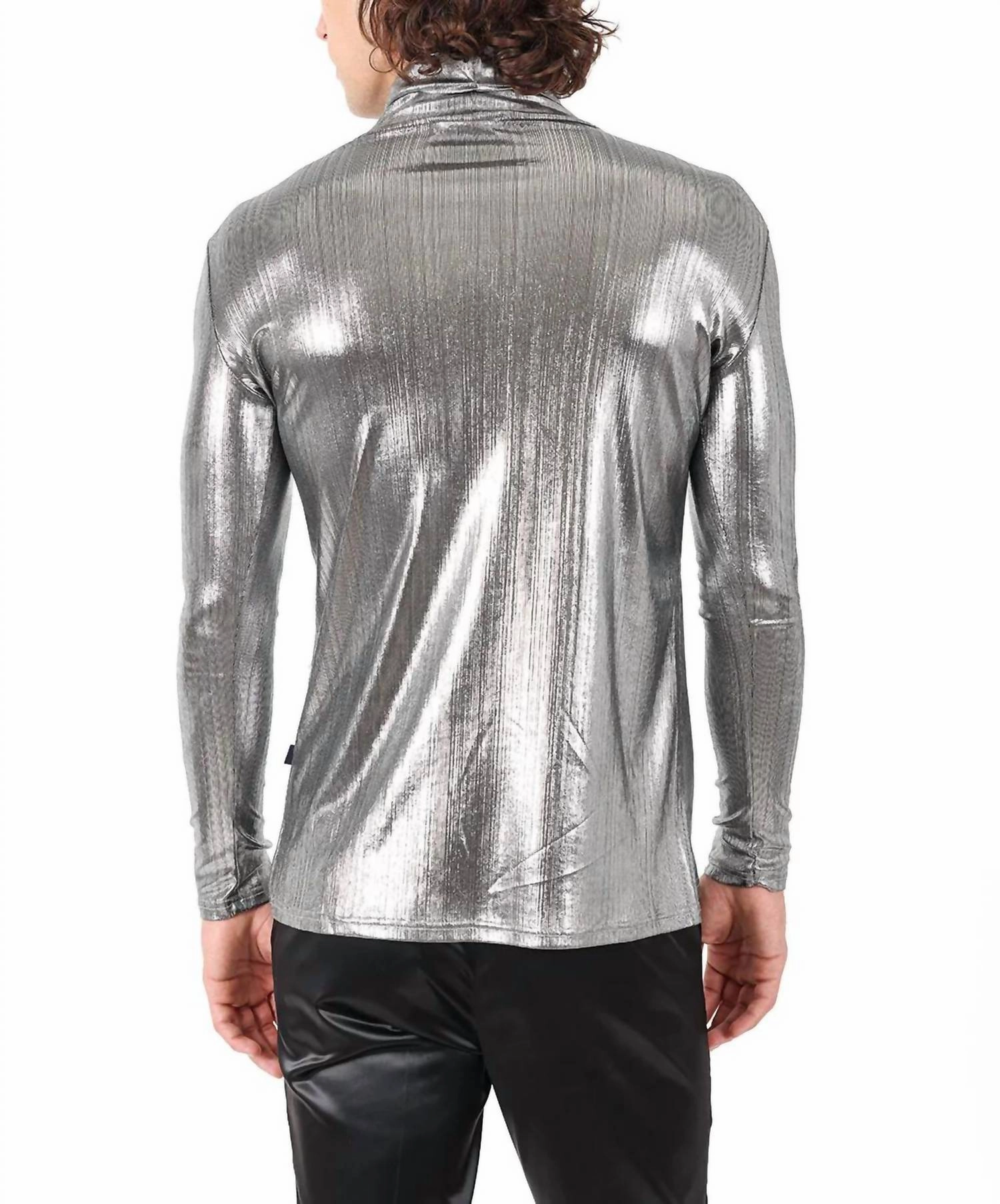 Hotter Than Hell Metallic Turtleneck Sweater In Silver