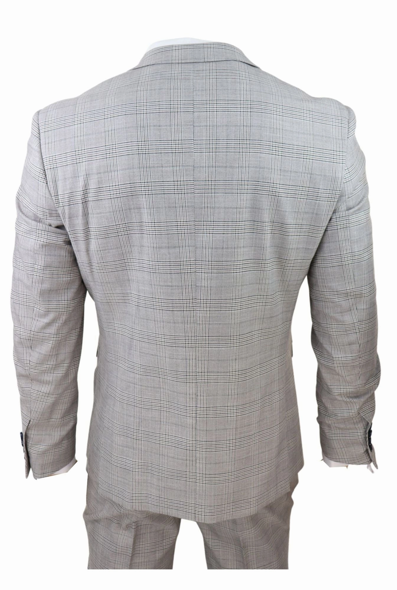 Hugo Grey 3 Piece Suit Navy Check Velvet