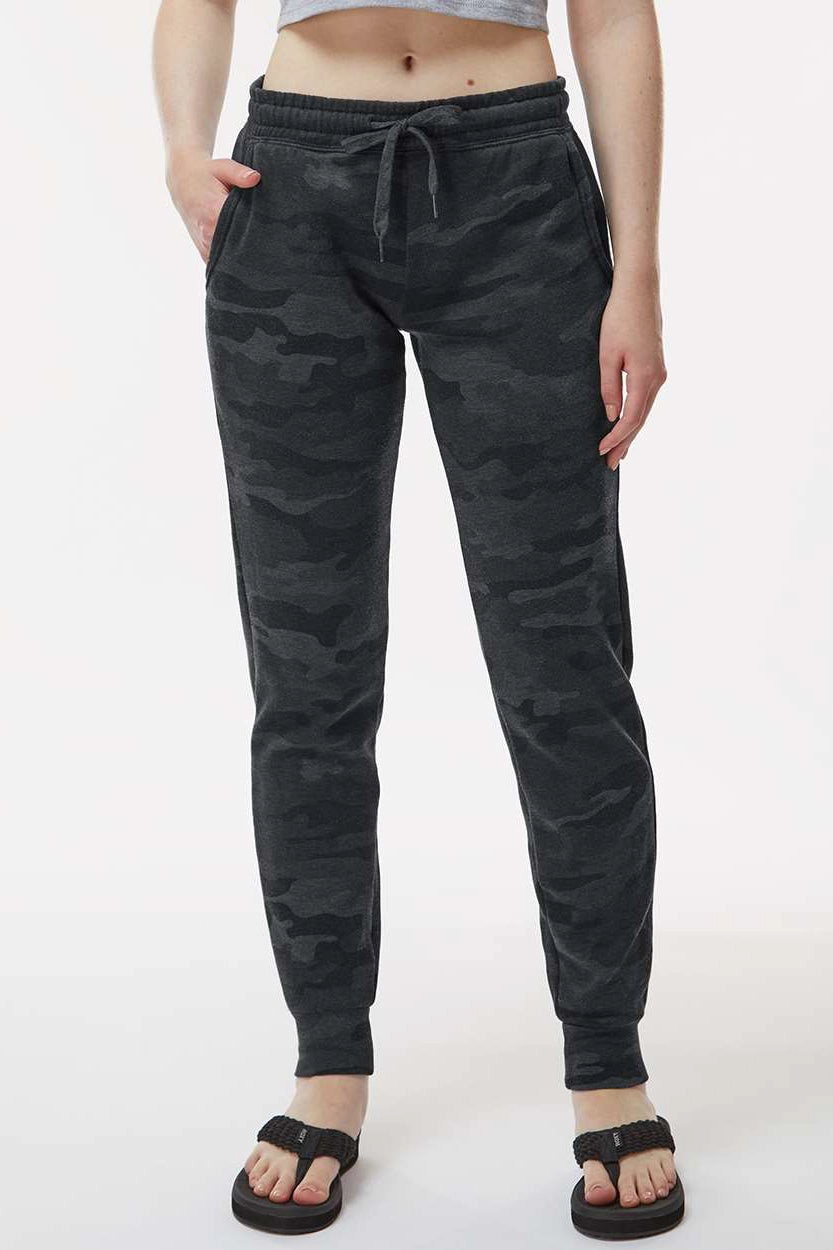 Independent Trading Company Womens California Wave Wash Sweatpants w/ Pockets - Heather Black Camo