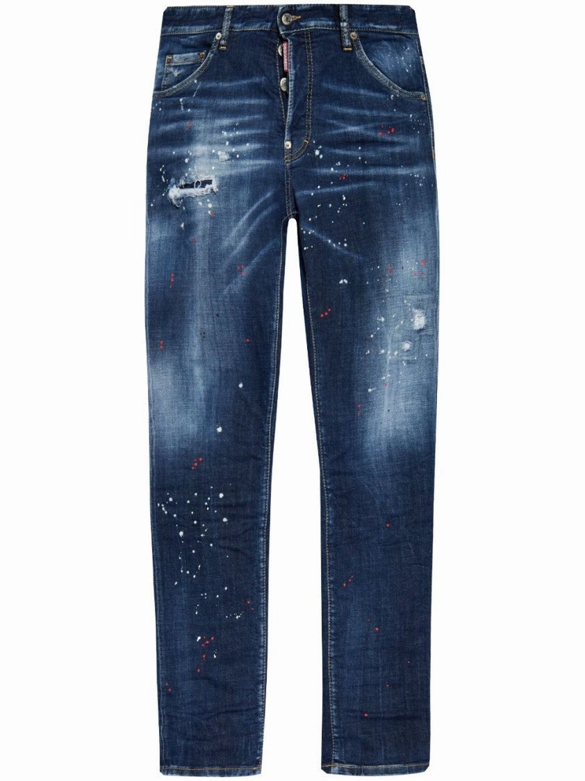 Indigo Cotton And Patent Leather Slim-Fit Jeans