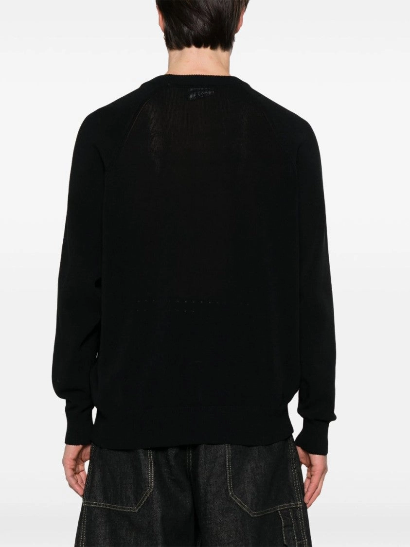 Intarsia-Knit Black Crewneck Sweater