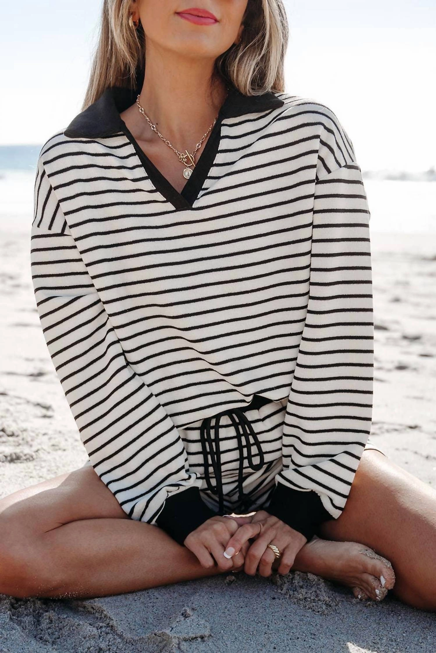 Jackie Striped Shorts Set In Black
