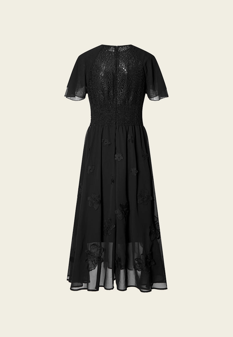 Jacquard Lace and Chiffon Patchwork Cocktail Dress