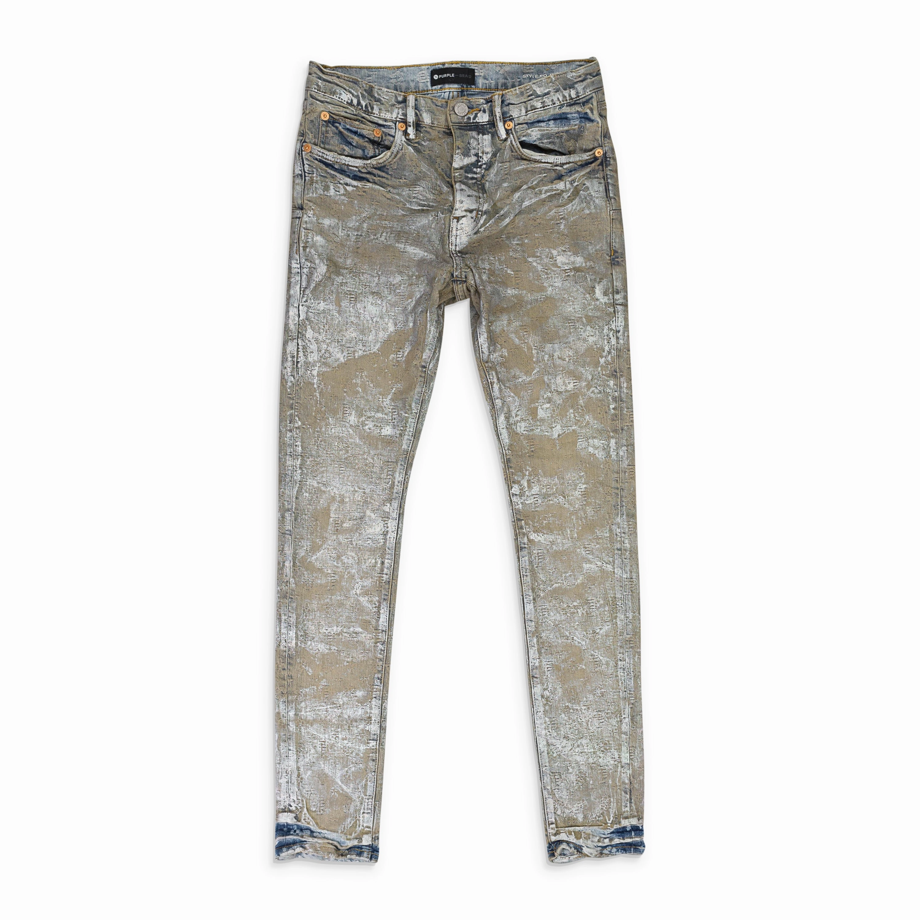 JACQUARD MONOGRAM HOLOGRAPHIC EARTH SKINNY JEANS