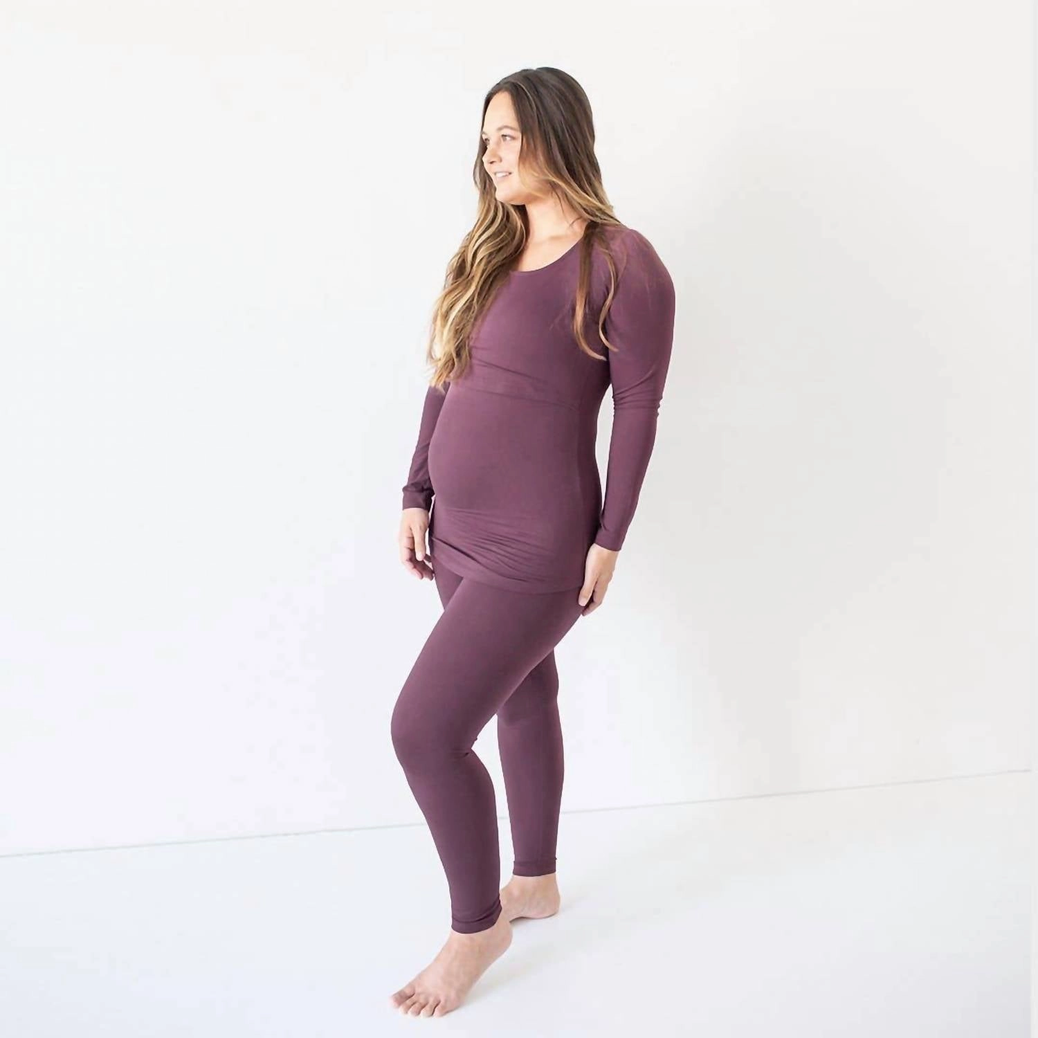 Jane Long Sleeve Nursing Pajama Set In Burgundy Plum