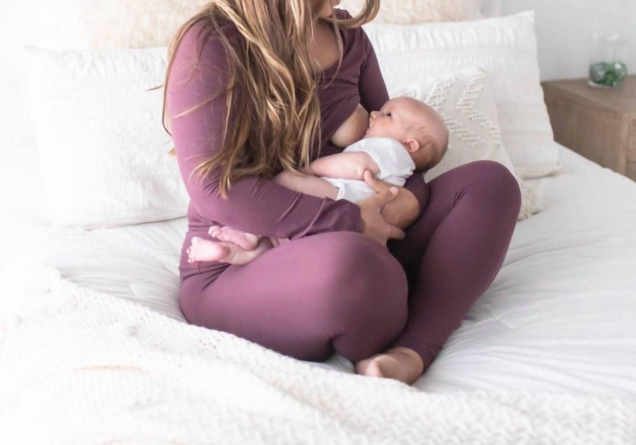 Jane Long Sleeve Nursing Pajama Set In Burgundy Plum