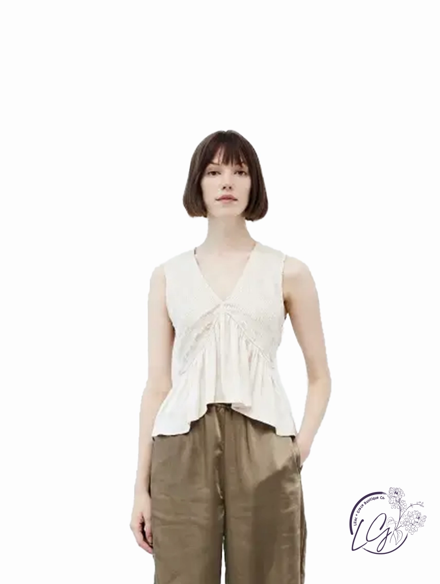 Just A Chance Smocked Satin Tank Top