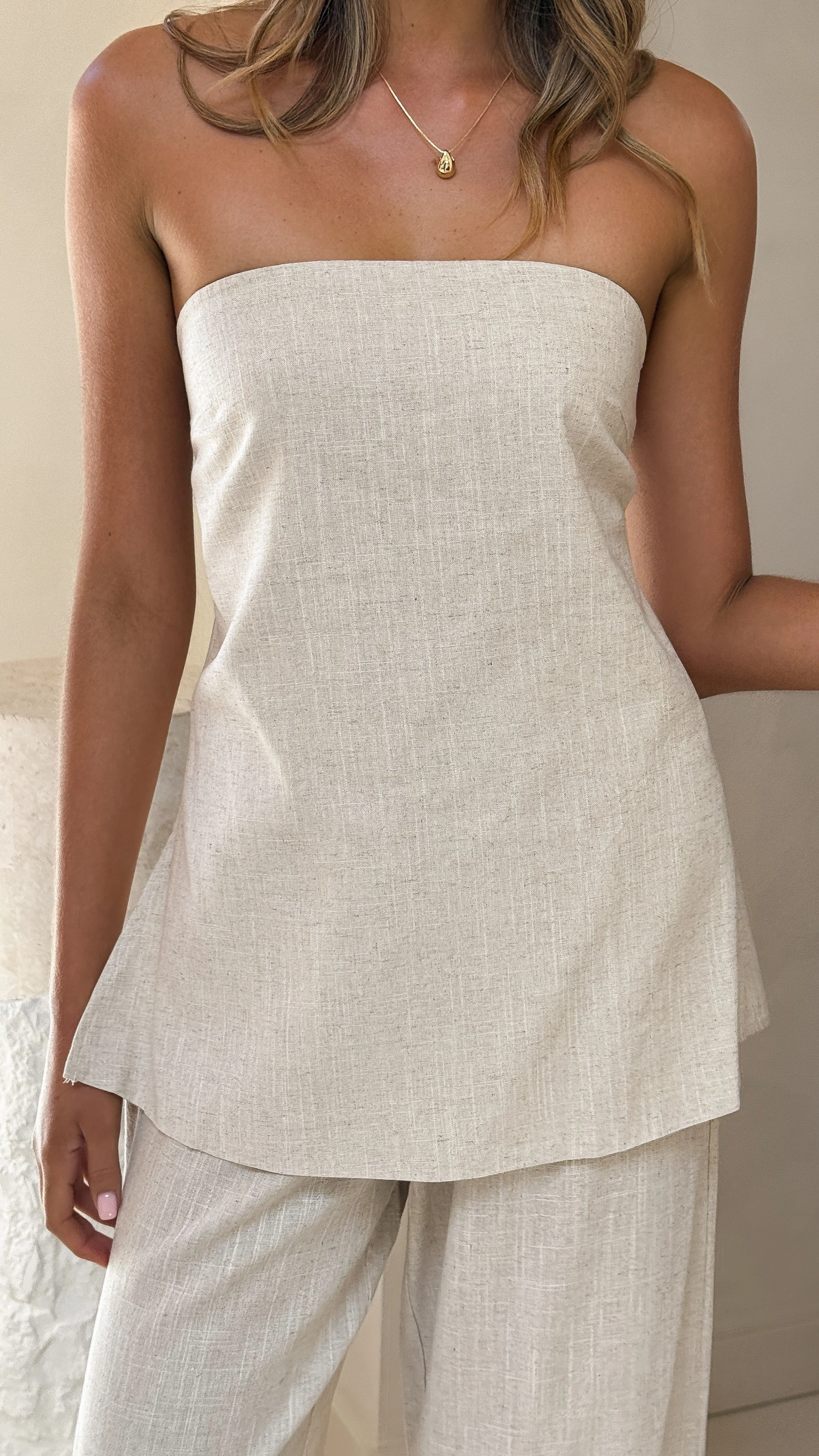 Kailani Strapless Top and Pants Set - Oat