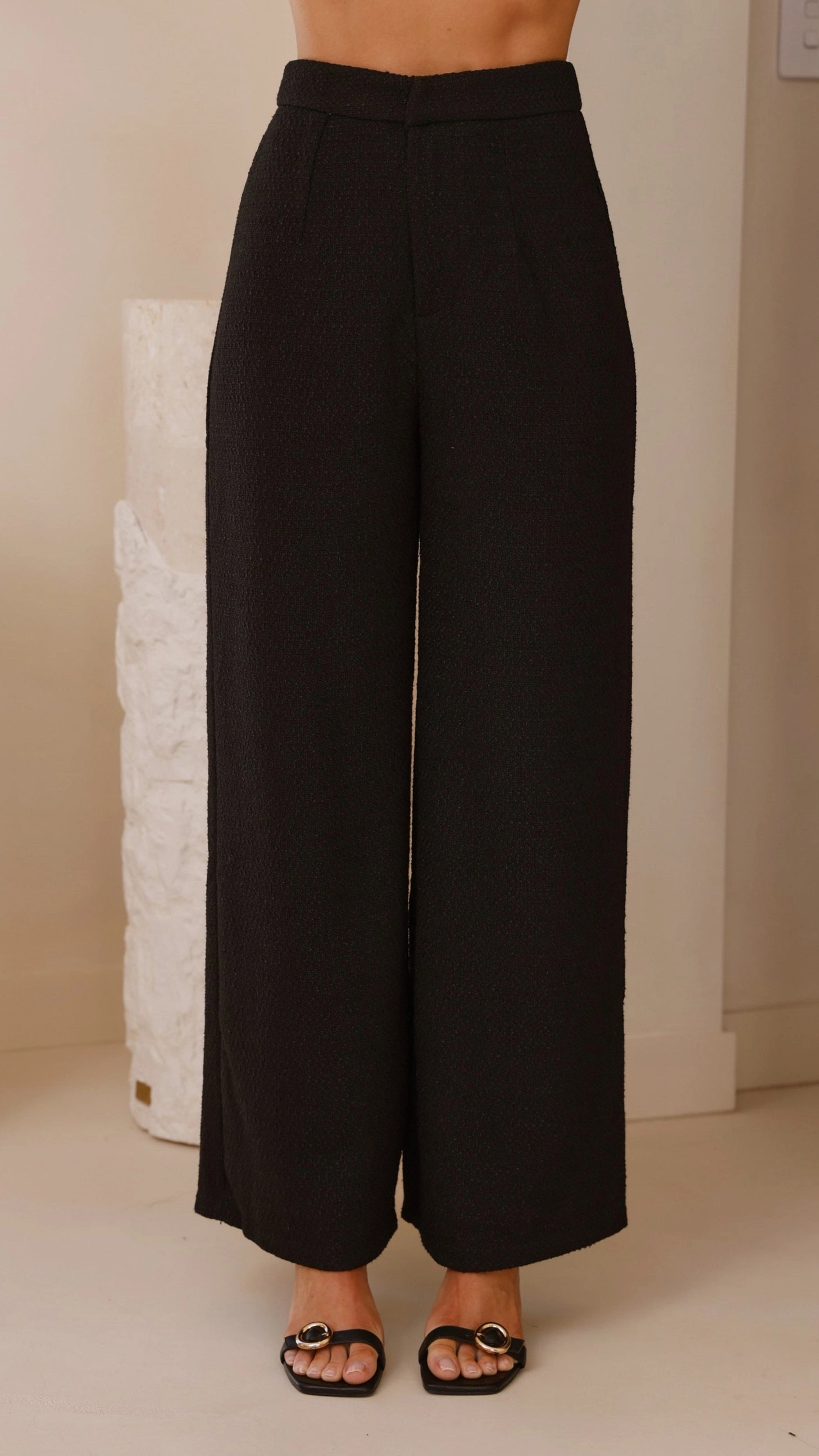Karrina Tweed Button Up Vest and Pants Set - Black