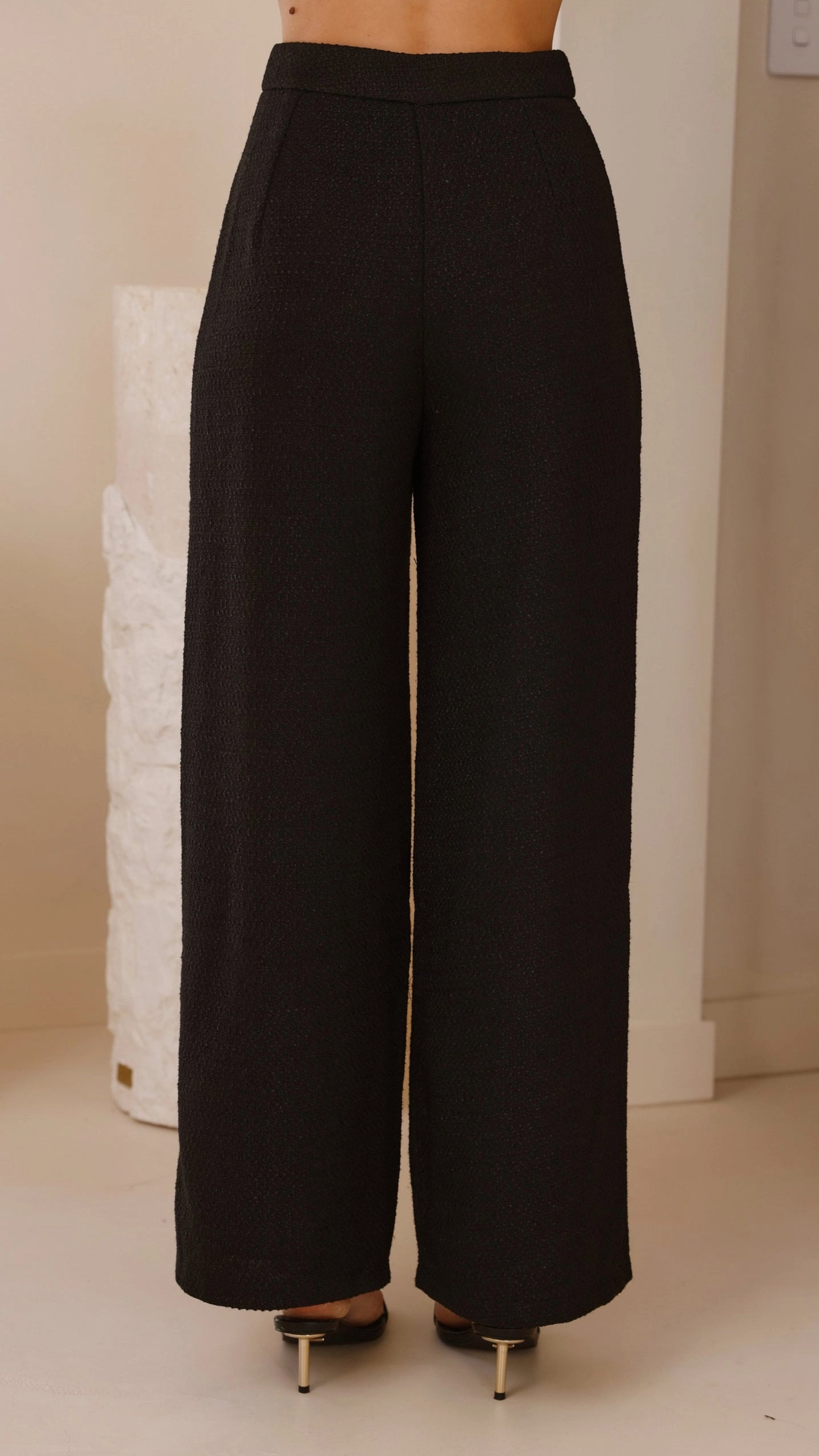 Karrina Tweed Button Up Vest and Pants Set - Black