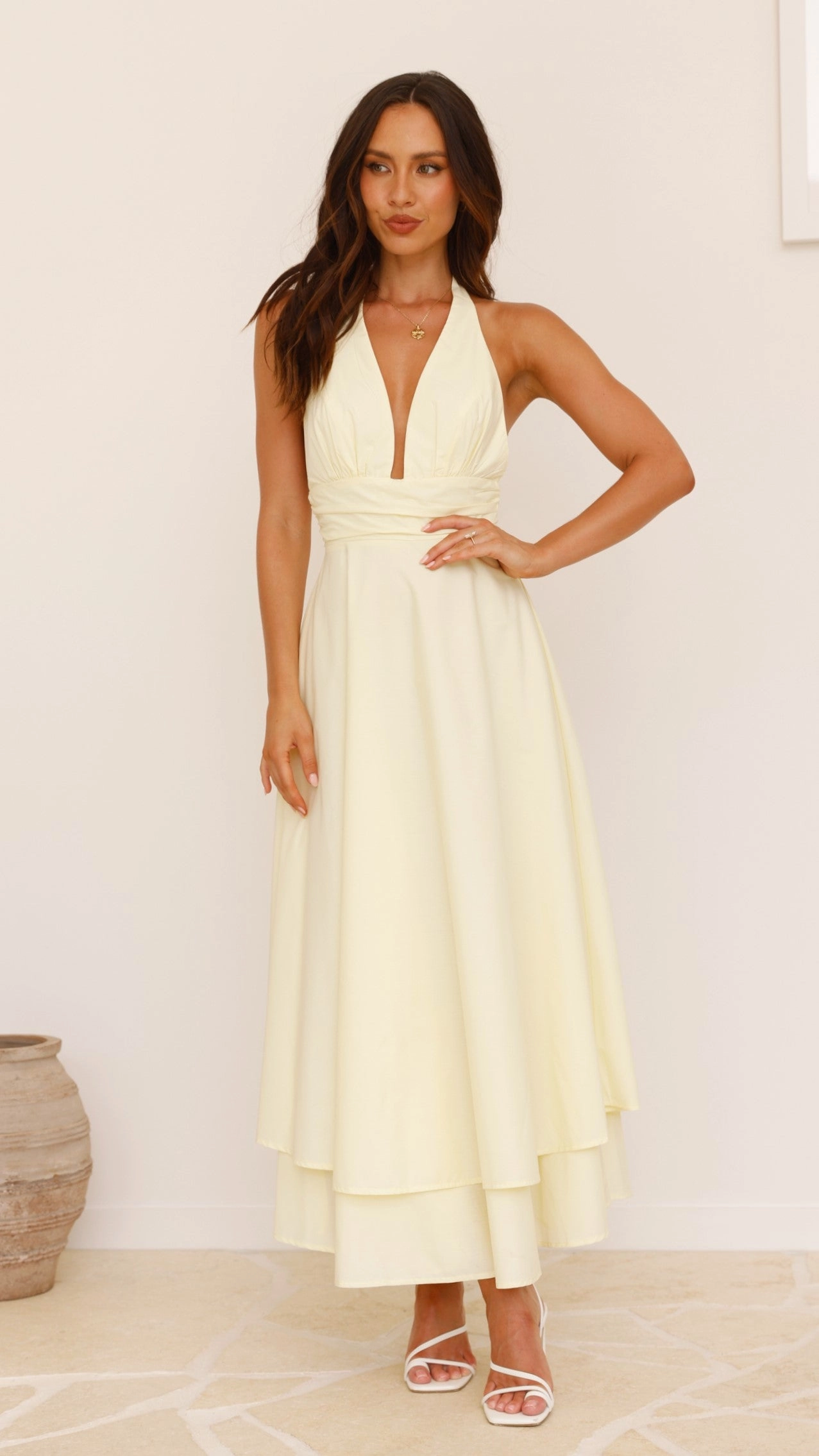 Kathy Halter Neck Maxi Dress - Lemon