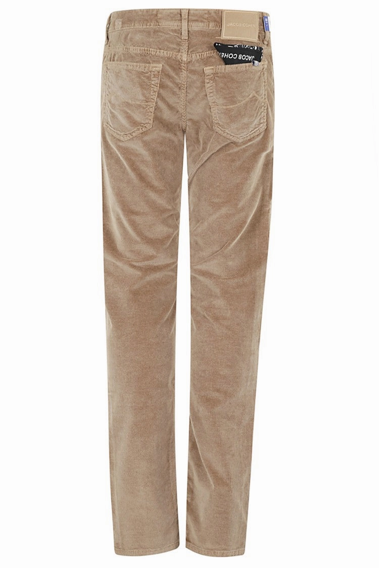 Khaki Striped Velvet Pants With 5-Pocket Design