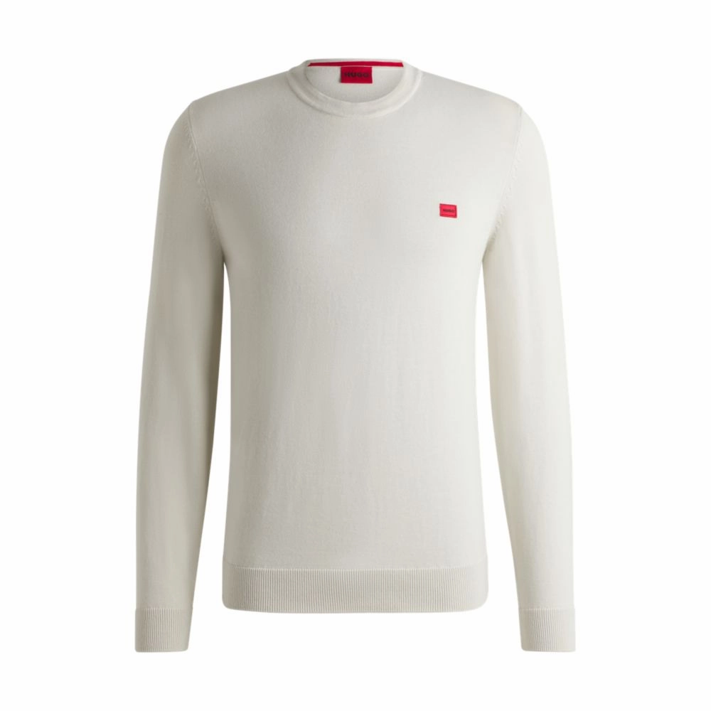 Knitted cotton sweater with red logo label