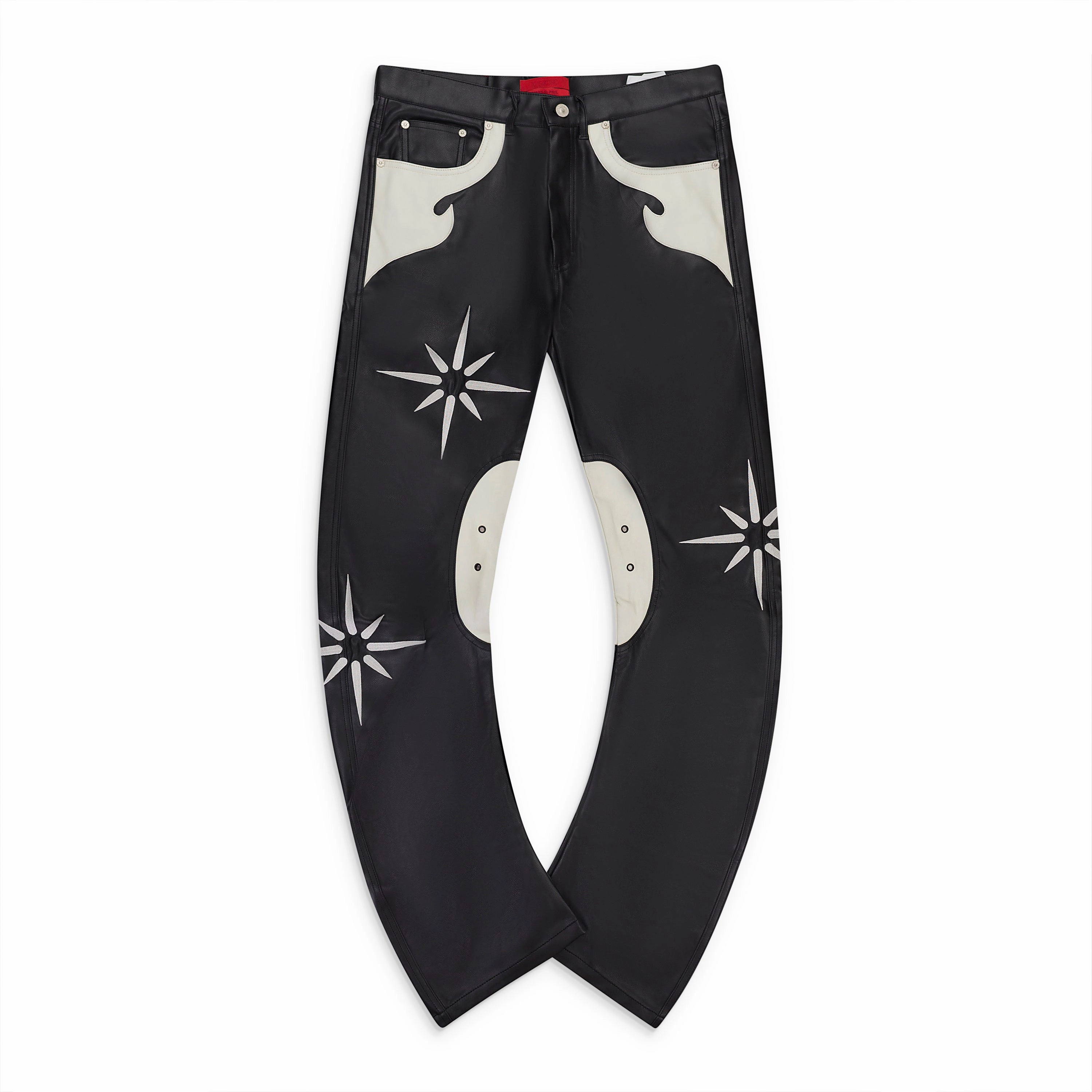 KSK FLOWER RIDER FAUX LEATHER BLACK CASUAL PANTS
