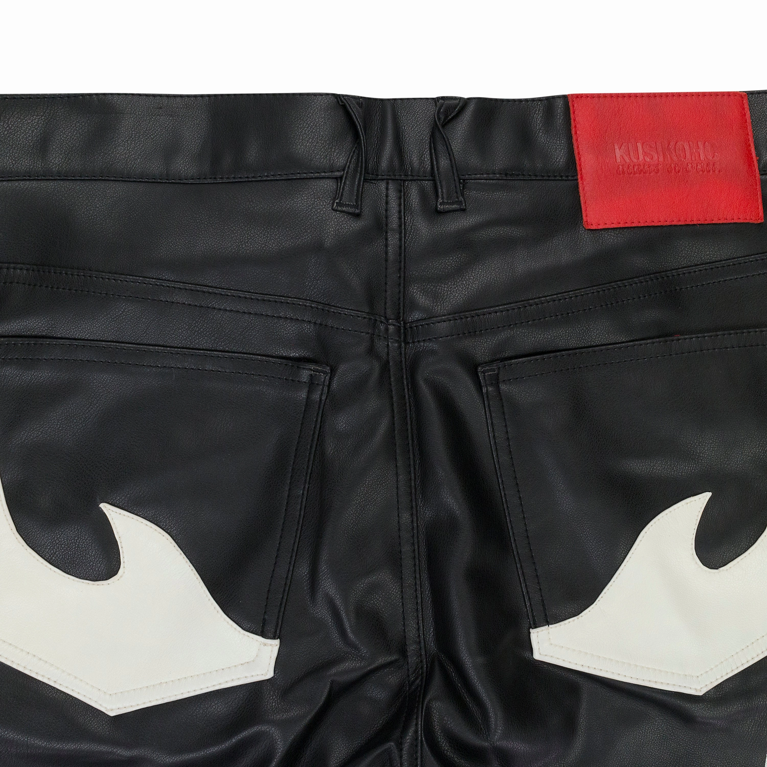 KSK FLOWER RIDER FAUX LEATHER BLACK CASUAL PANTS