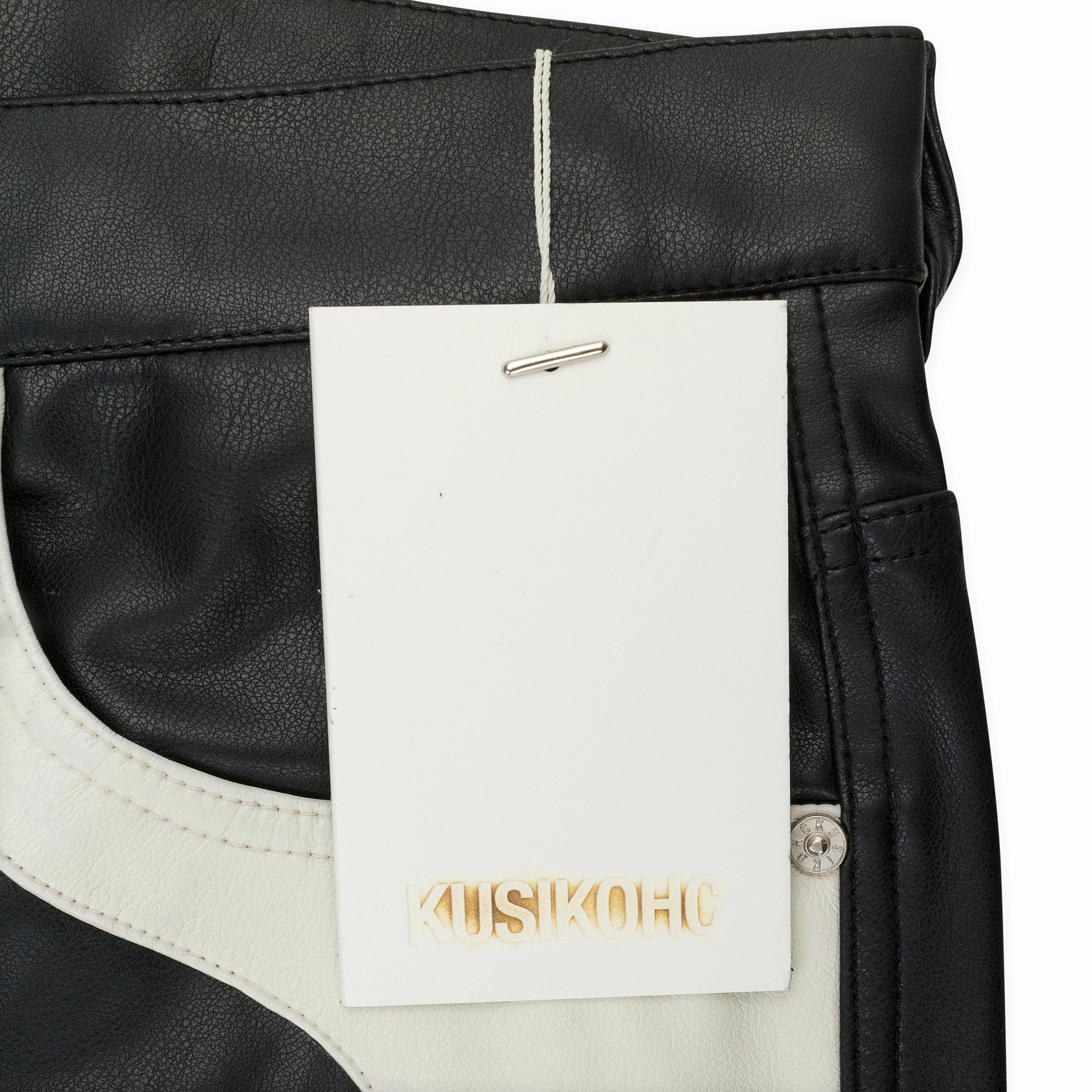 KSK FLOWER RIDER FAUX LEATHER BLACK CASUAL PANTS