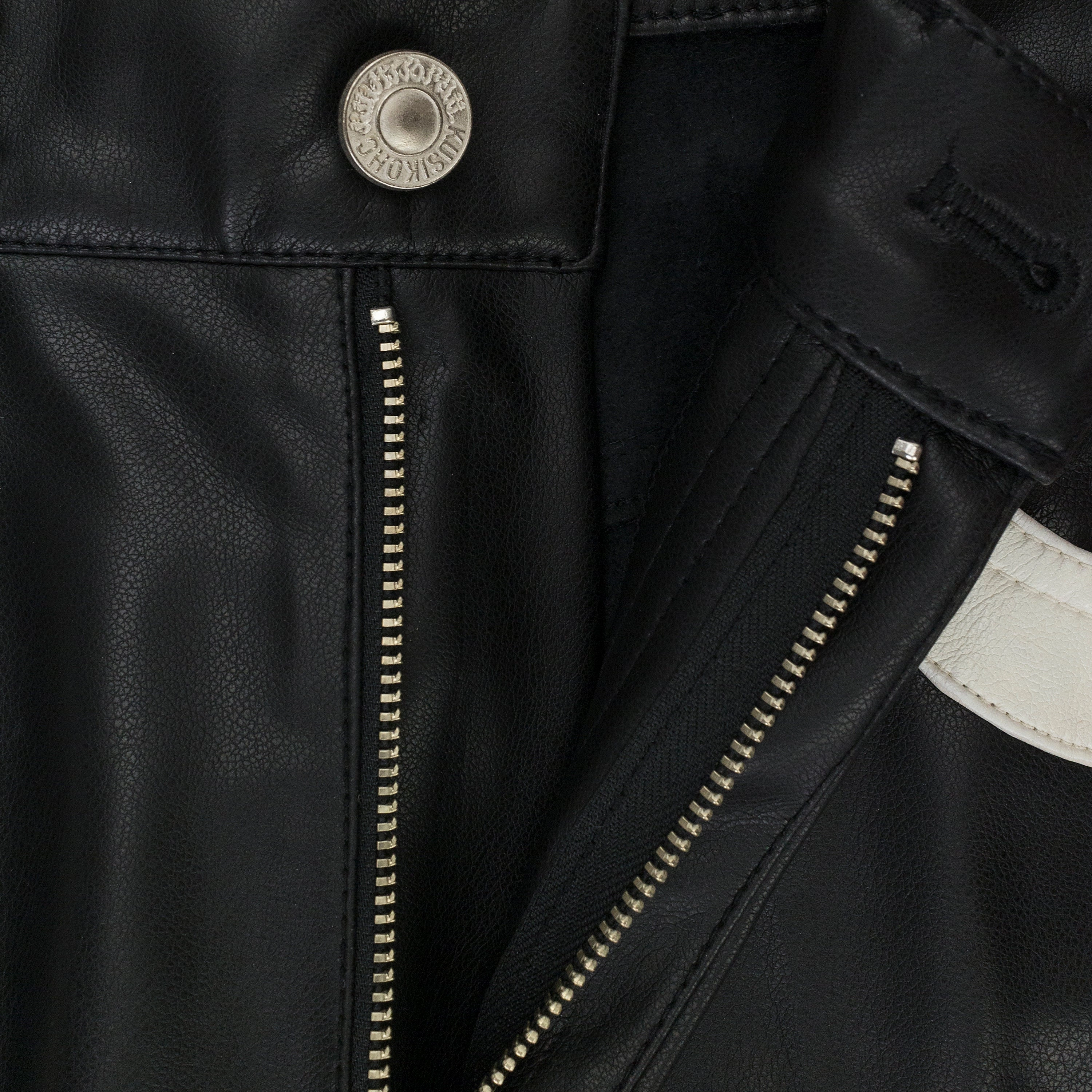 KSK FLOWER RIDER FAUX LEATHER BLACK CASUAL PANTS