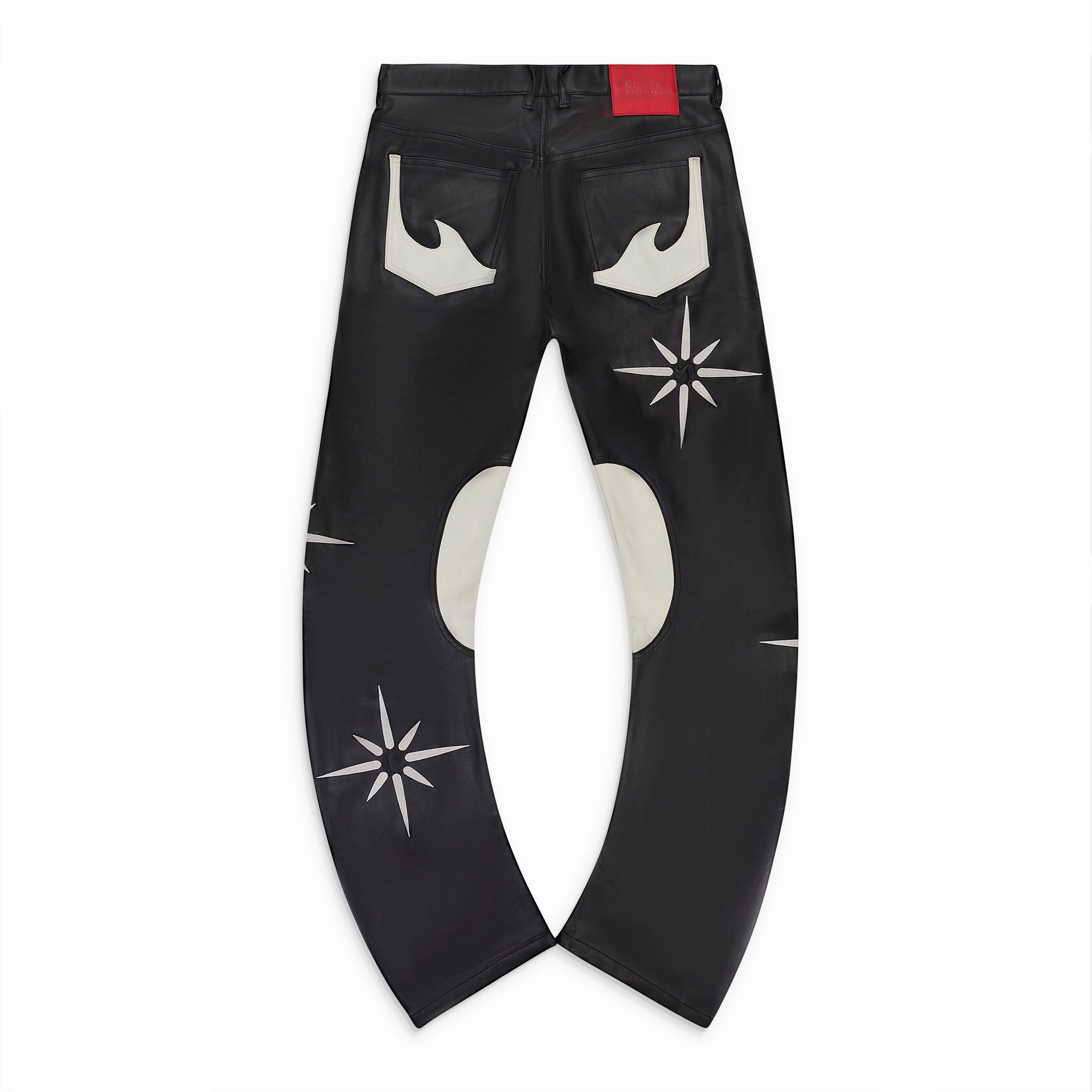 KSK FLOWER RIDER FAUX LEATHER BLACK CASUAL PANTS