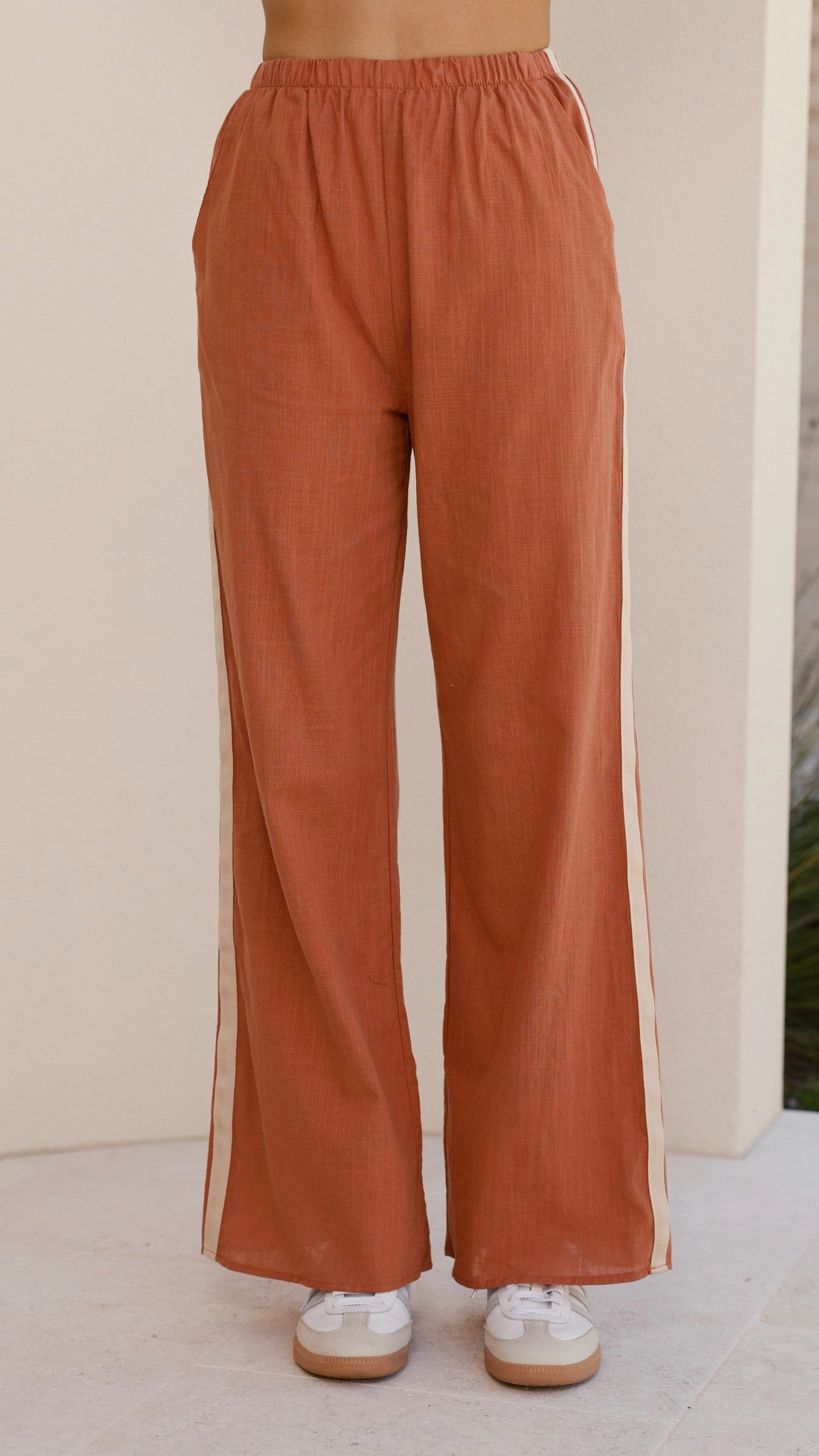 La Sirena Long Sleeve Top and Pants Set - White / Rust