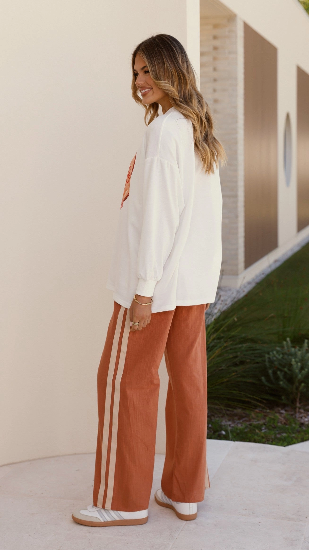 La Sirena Long Sleeve Top and Pants Set - White / Rust