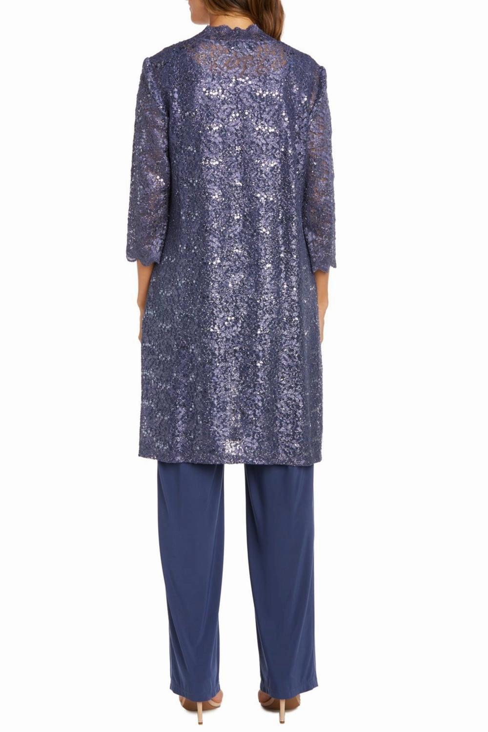 Lace 3/4 Sleeve 3-Piece Pants Set In Cadet