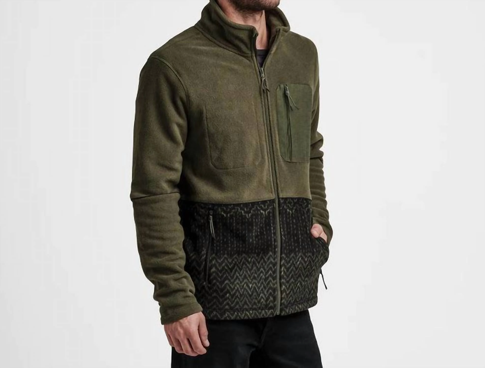 Landfall Fleece Zip Jacket In Military Sashiko
