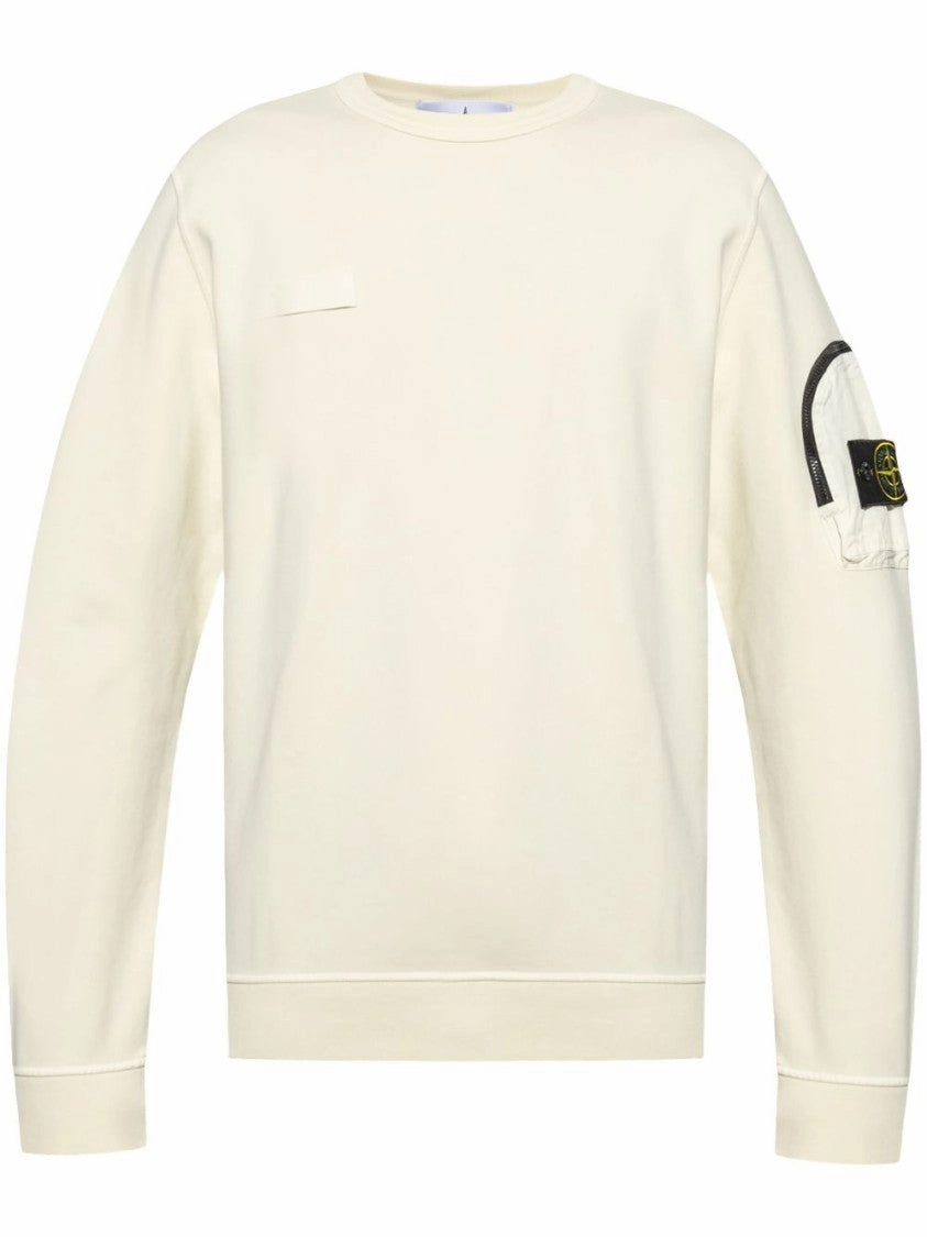 Light Beige Sweater With Sleeve Zip Pocket And Subtle Branding