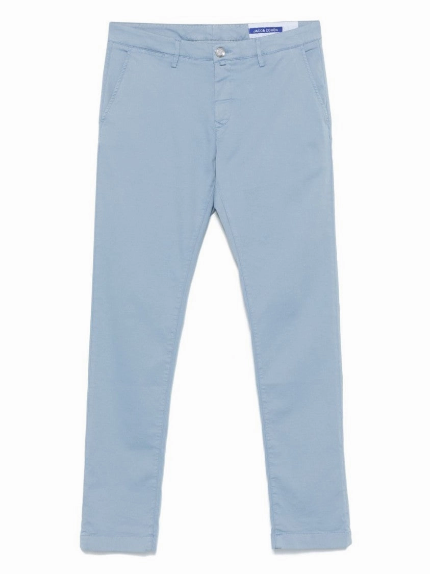 Light Blue Denim Trousers With Functional Pockets And Tailored Fit