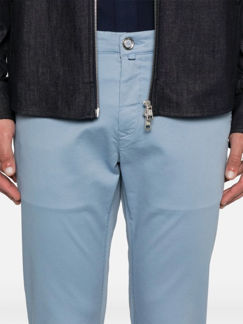 Light Blue Denim Trousers With Functional Pockets And Tailored Fit