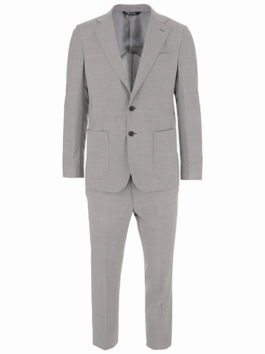 Light Gray Wool Suit With Single-Breasted Blazer And Wide-Leg Trousers