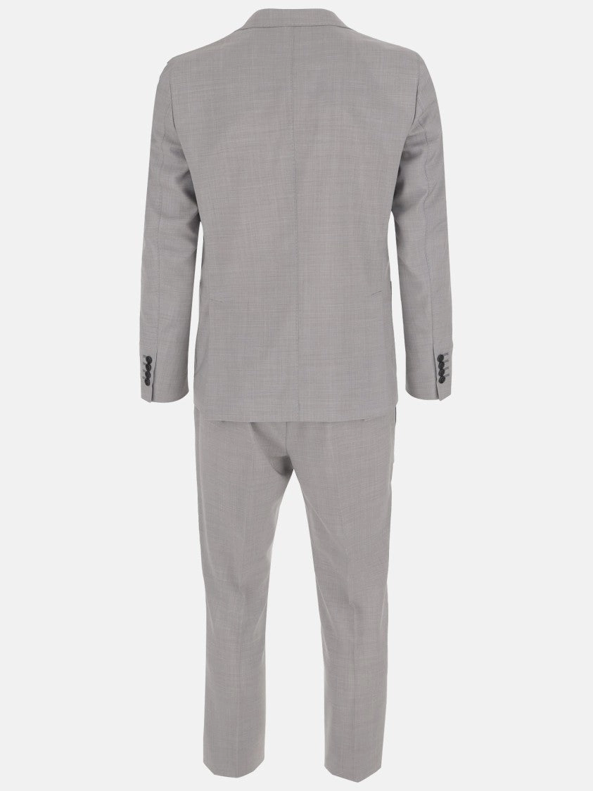 Light Gray Wool Suit With Single-Breasted Blazer And Wide-Leg Trousers
