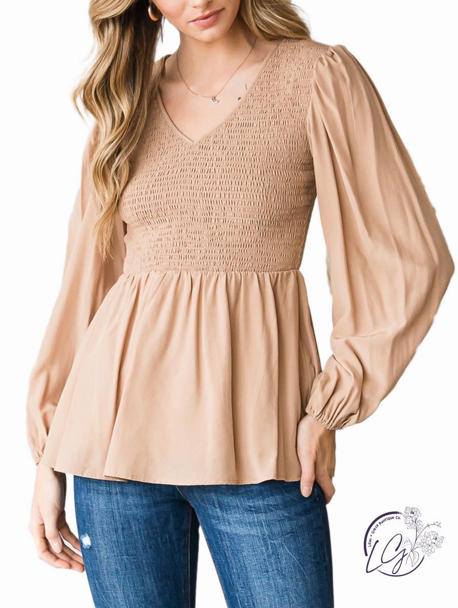 Lightweight Dream Smocked Bubble Sleeve Top
