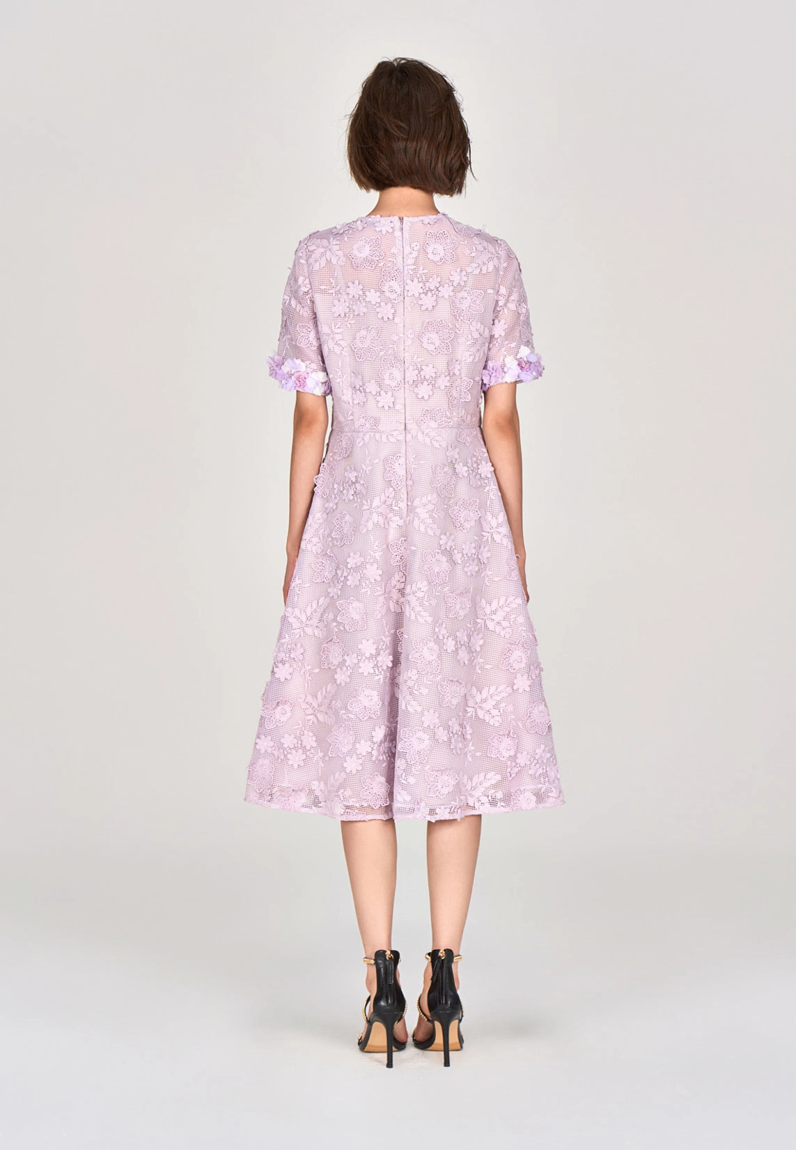 Lilac Round Neck Lace Midi Dress