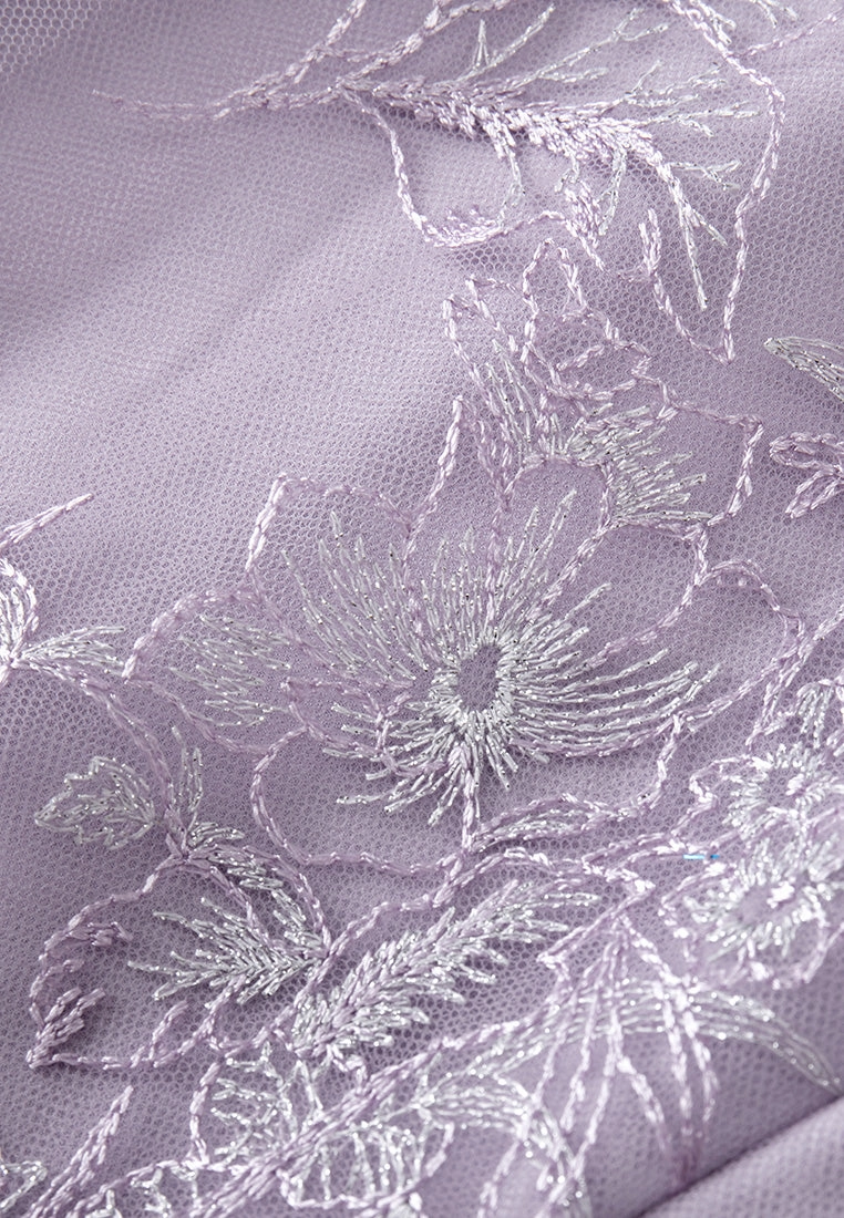 Lilac Ruffle-collar Embroidered Mesh Lace Dress