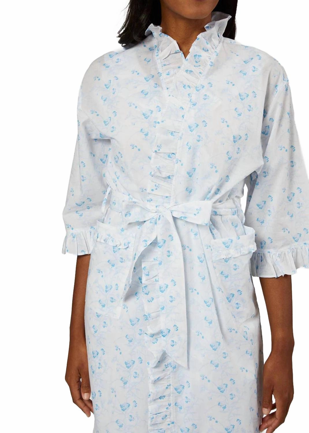 Lily Cotton Ruffle Robe In Blue