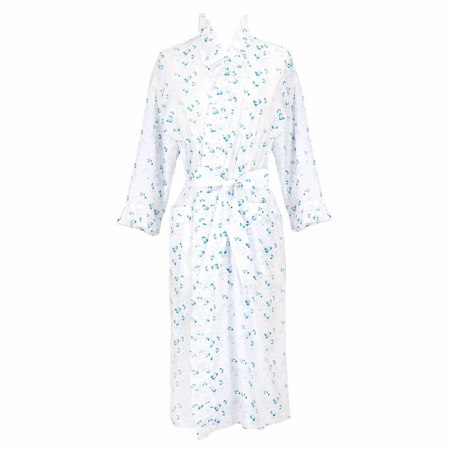 Lily Cotton Ruffle Robe In Blue