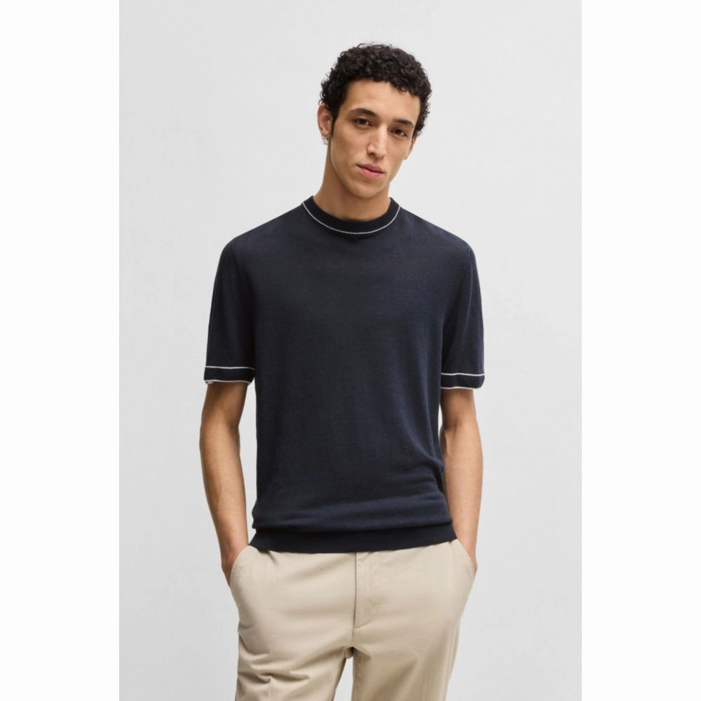 Linen-blend sweatshirt with tipping