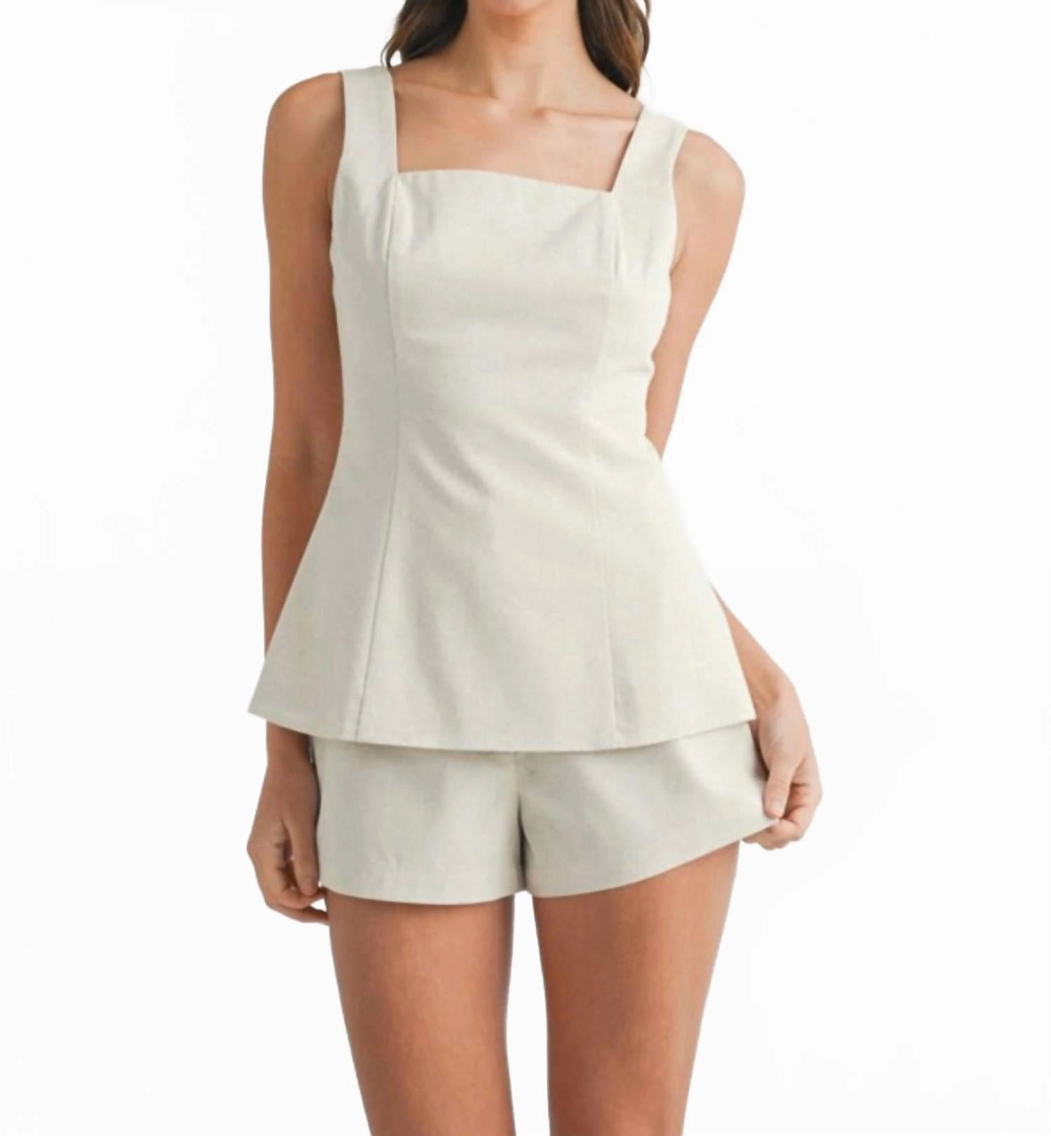 Linen Mix Shorts Set In Oatmeal