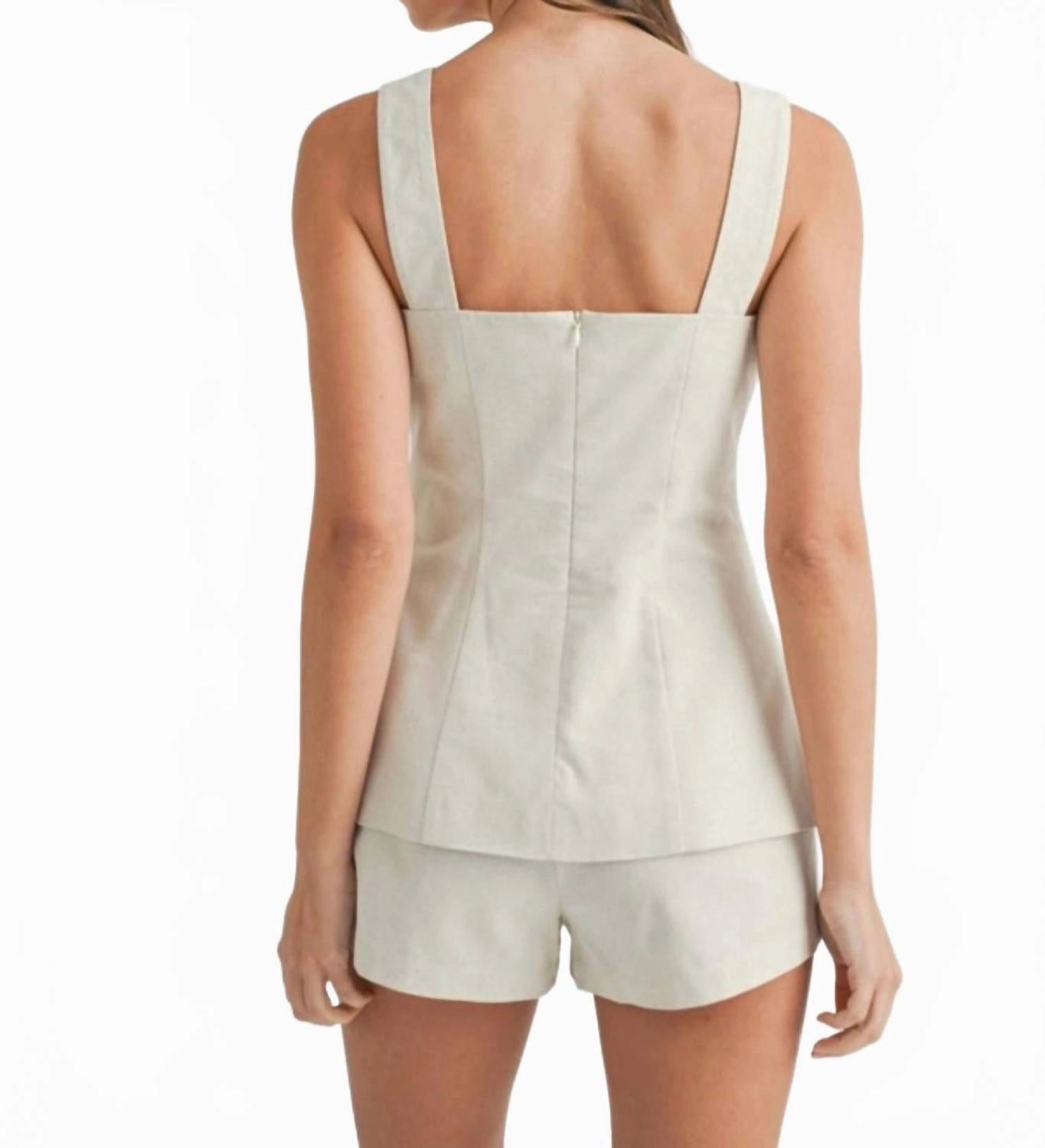 Linen Mix Shorts Set In Oatmeal
