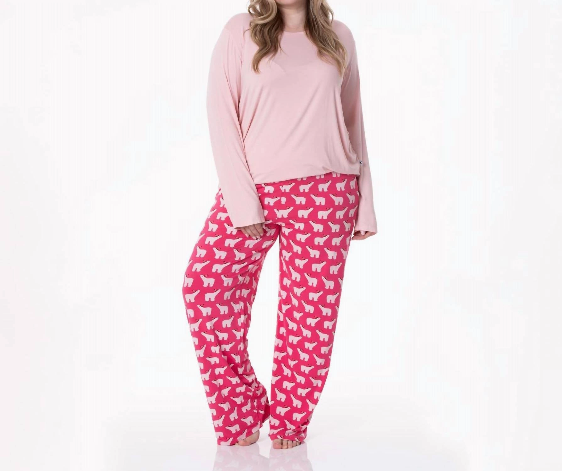Long Sleeve Tee & Pajama Pants Set In Winter Rose Polar Bears