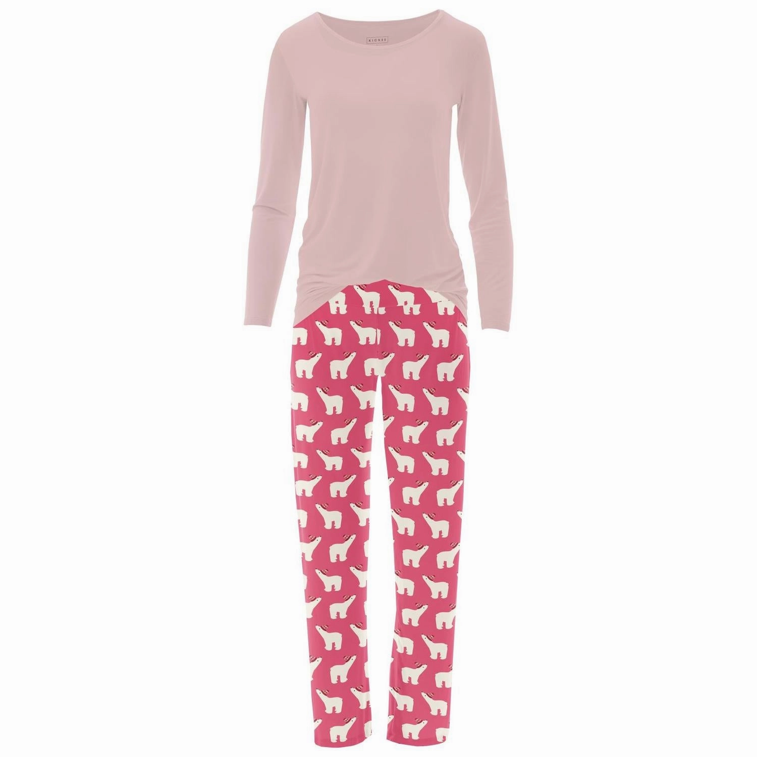 Long Sleeve Tee & Pajama Pants Set In Winter Rose Polar Bears