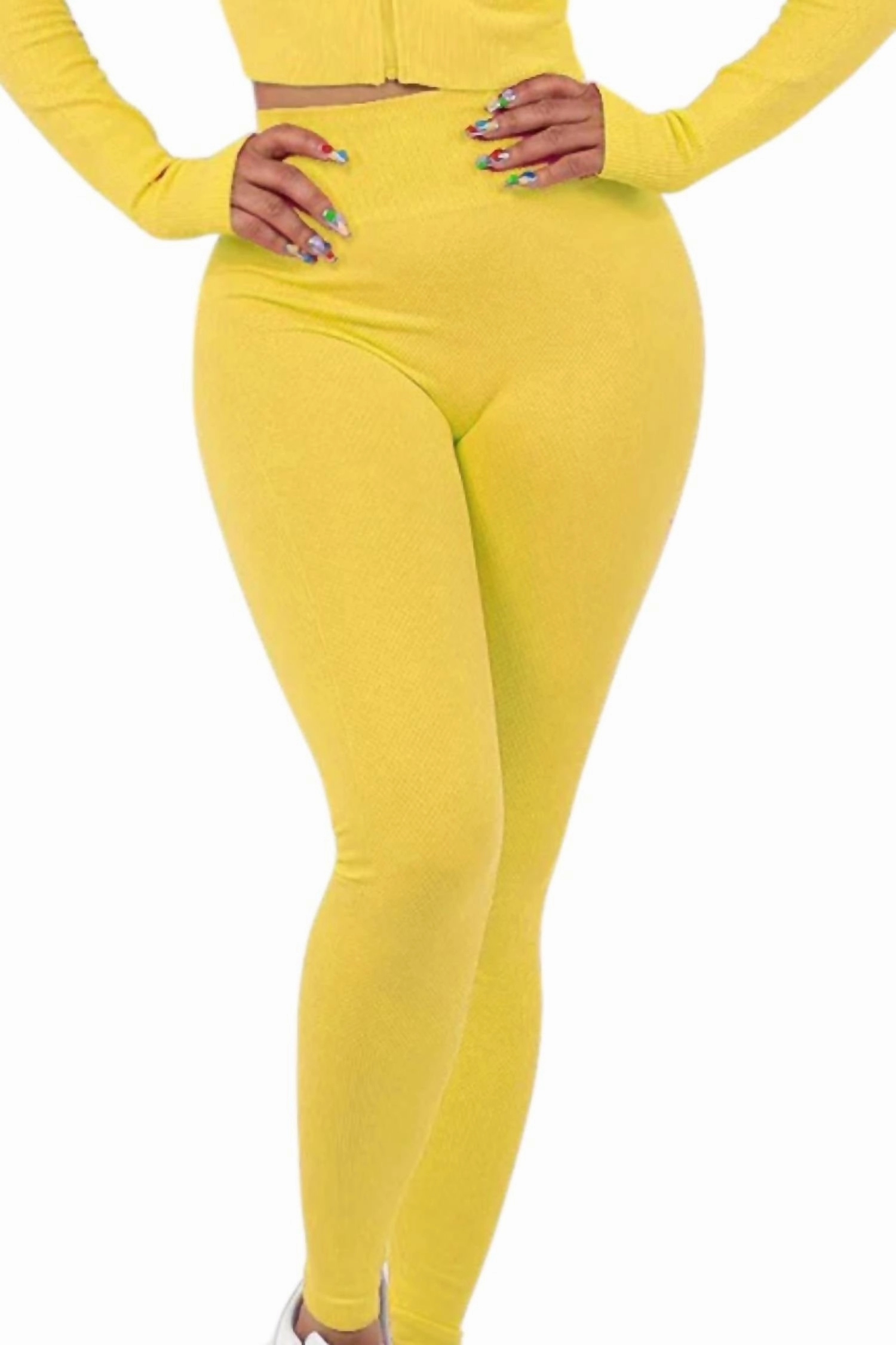 Long Sleeve Top And Pants Loungin Set In Yellow